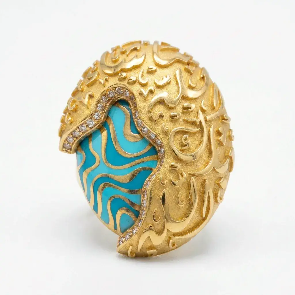 Turquoise Enamel Art Ring — 3