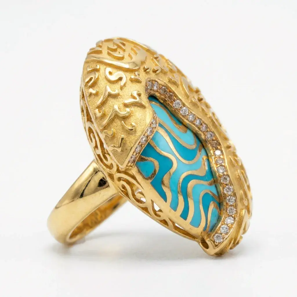 Turquoise Enamel Art Ring — 4