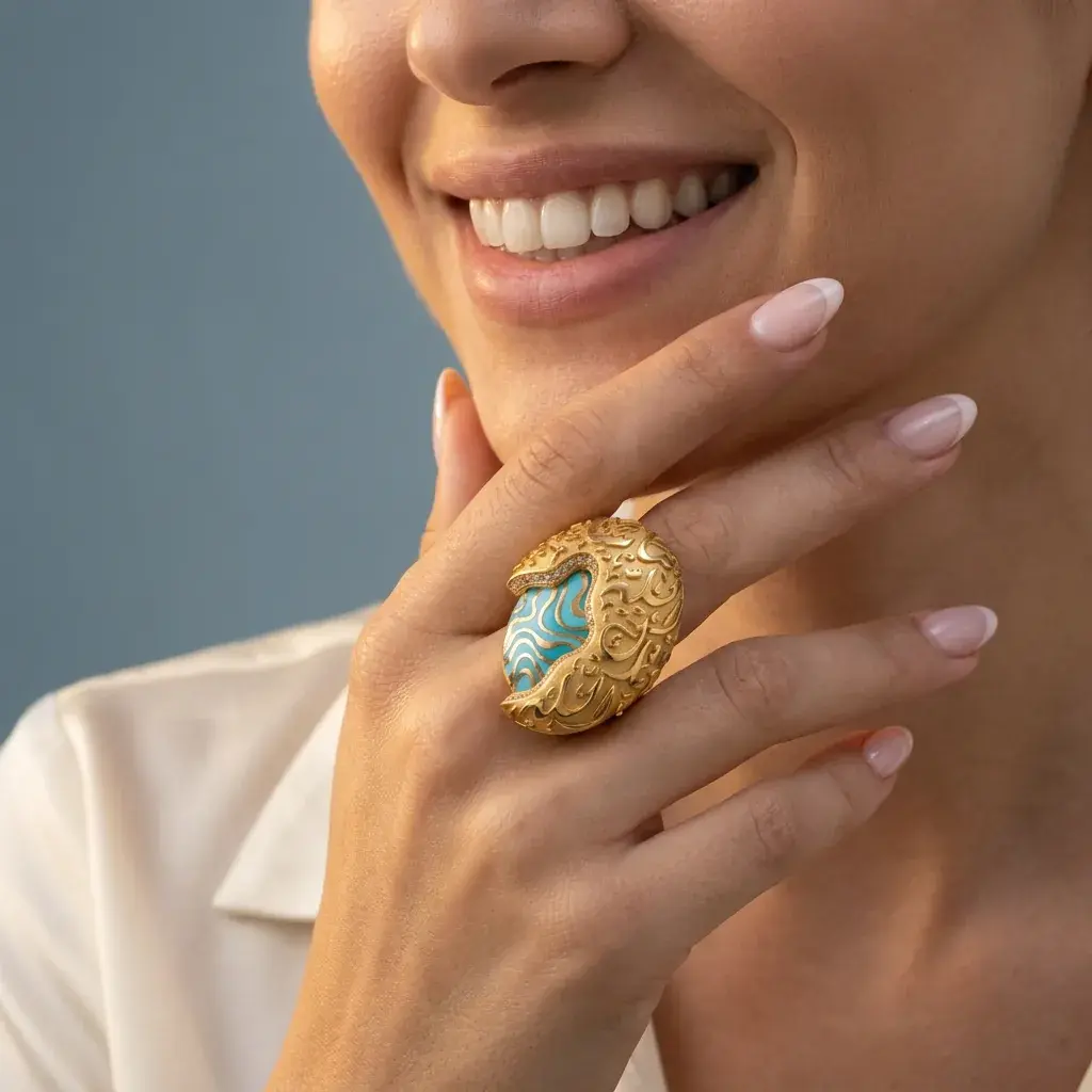 Turquoise Enamel Art Ring — 5