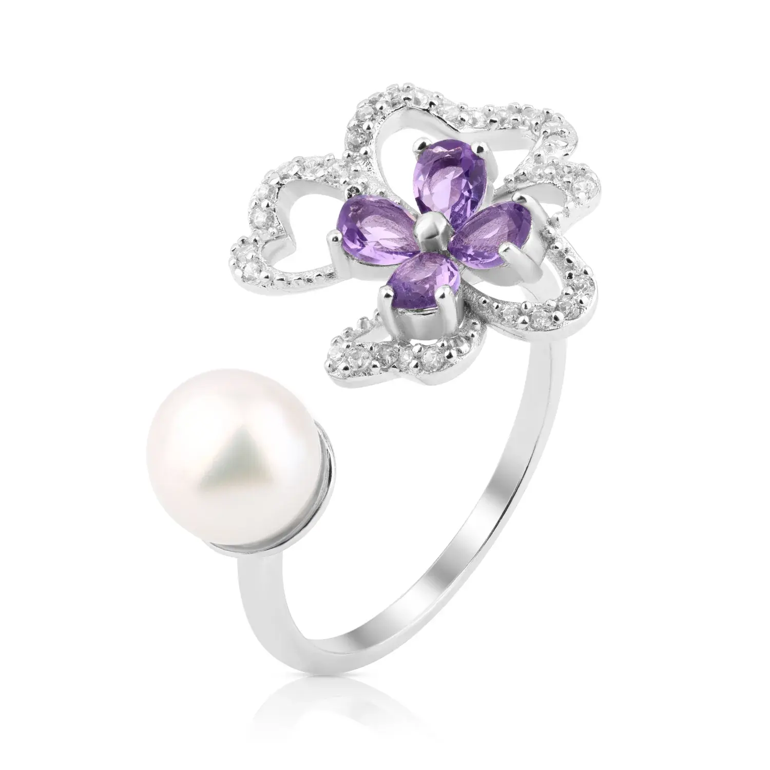 Violet Petal & Pearl Ring — 7