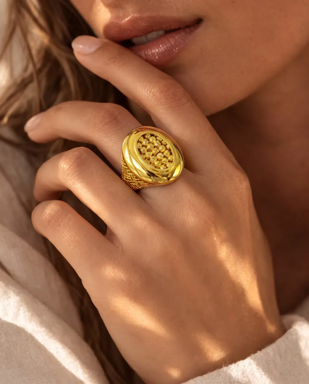 Beaded Oval Ring — worn