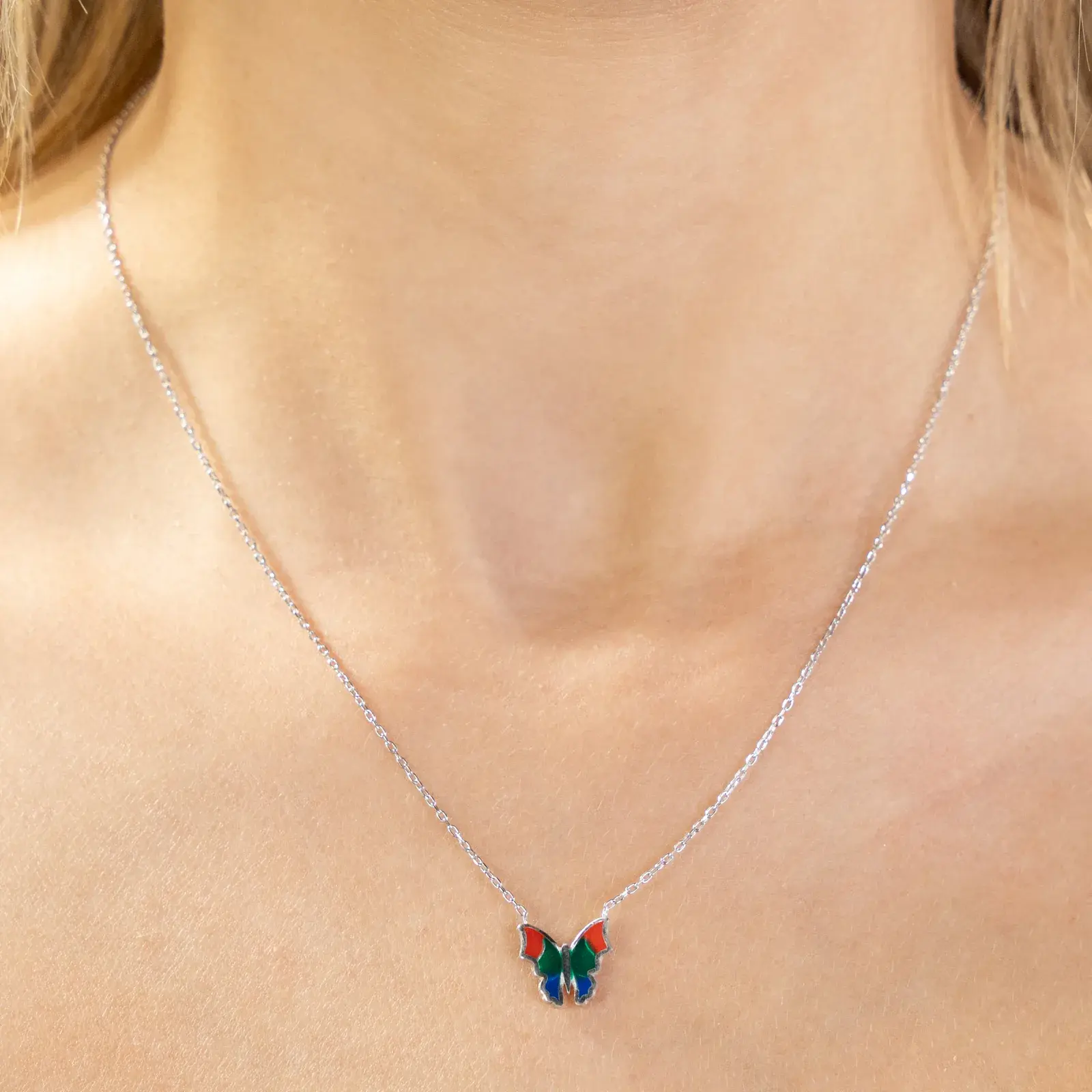 Enamel Butterfly Pendant Necklace — 5