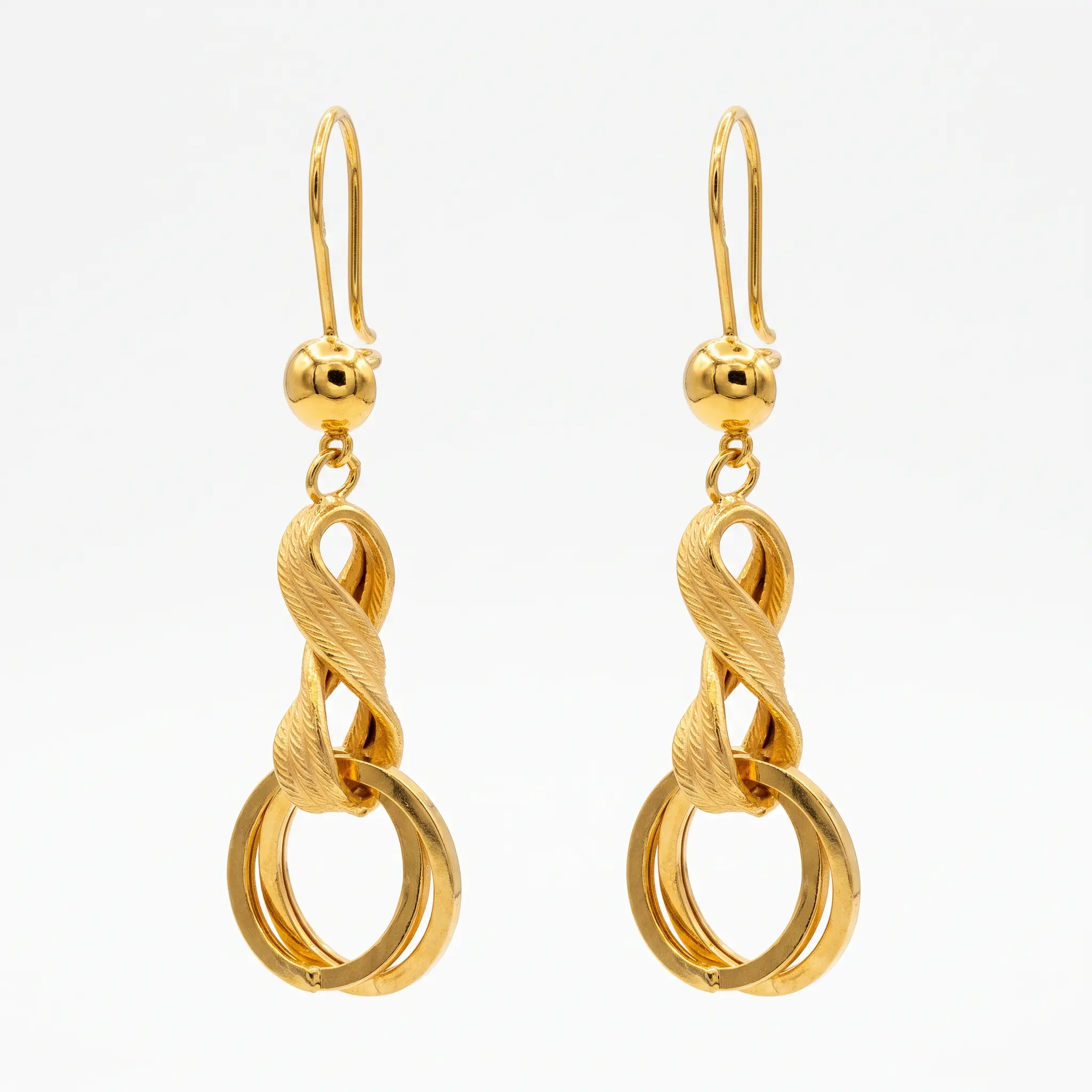 Twisted Ribbon and Twin Ring Drop Earrings