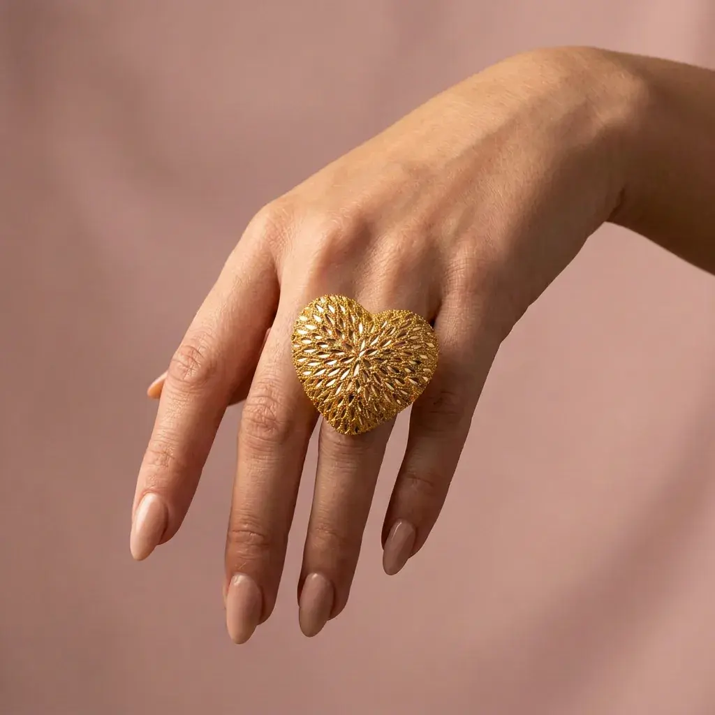 Starburst Heart Ring — worn