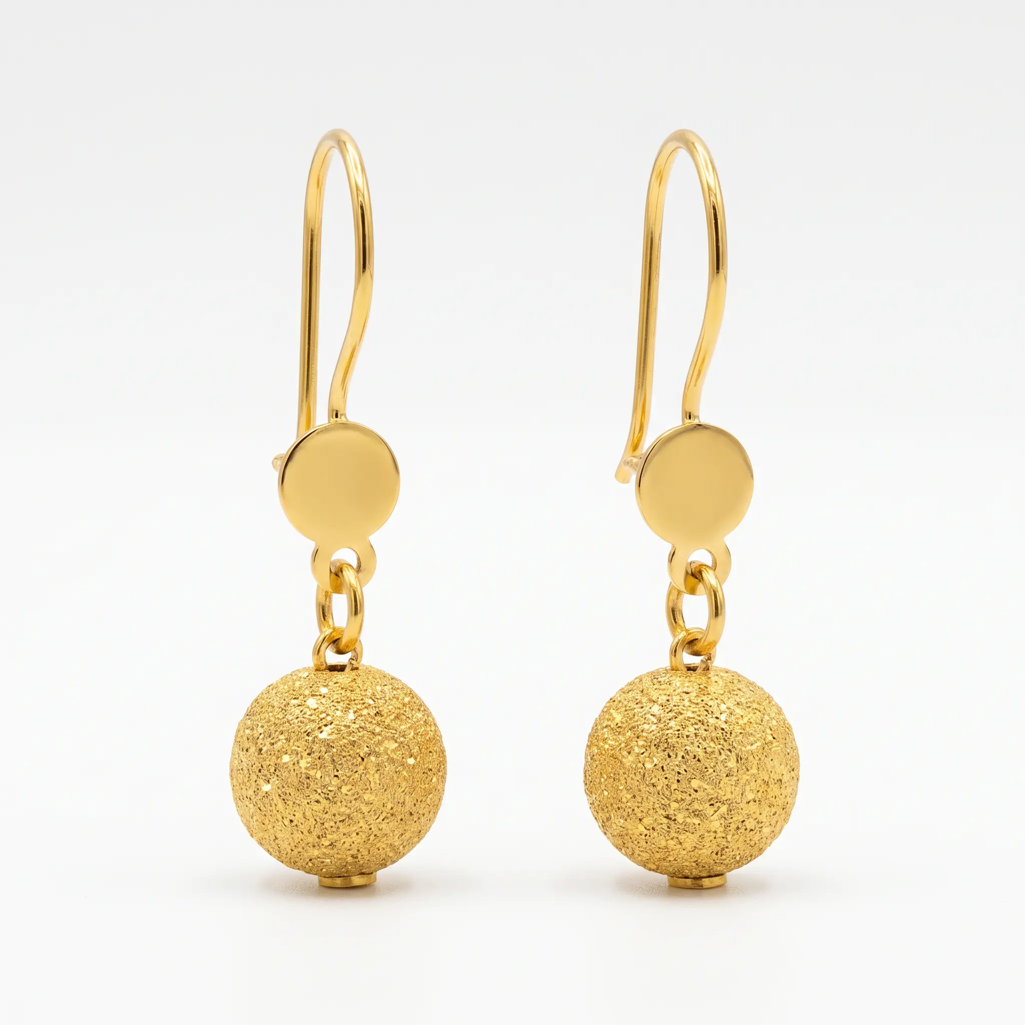 Smooth Disc and Textured Ball Drop Earrings