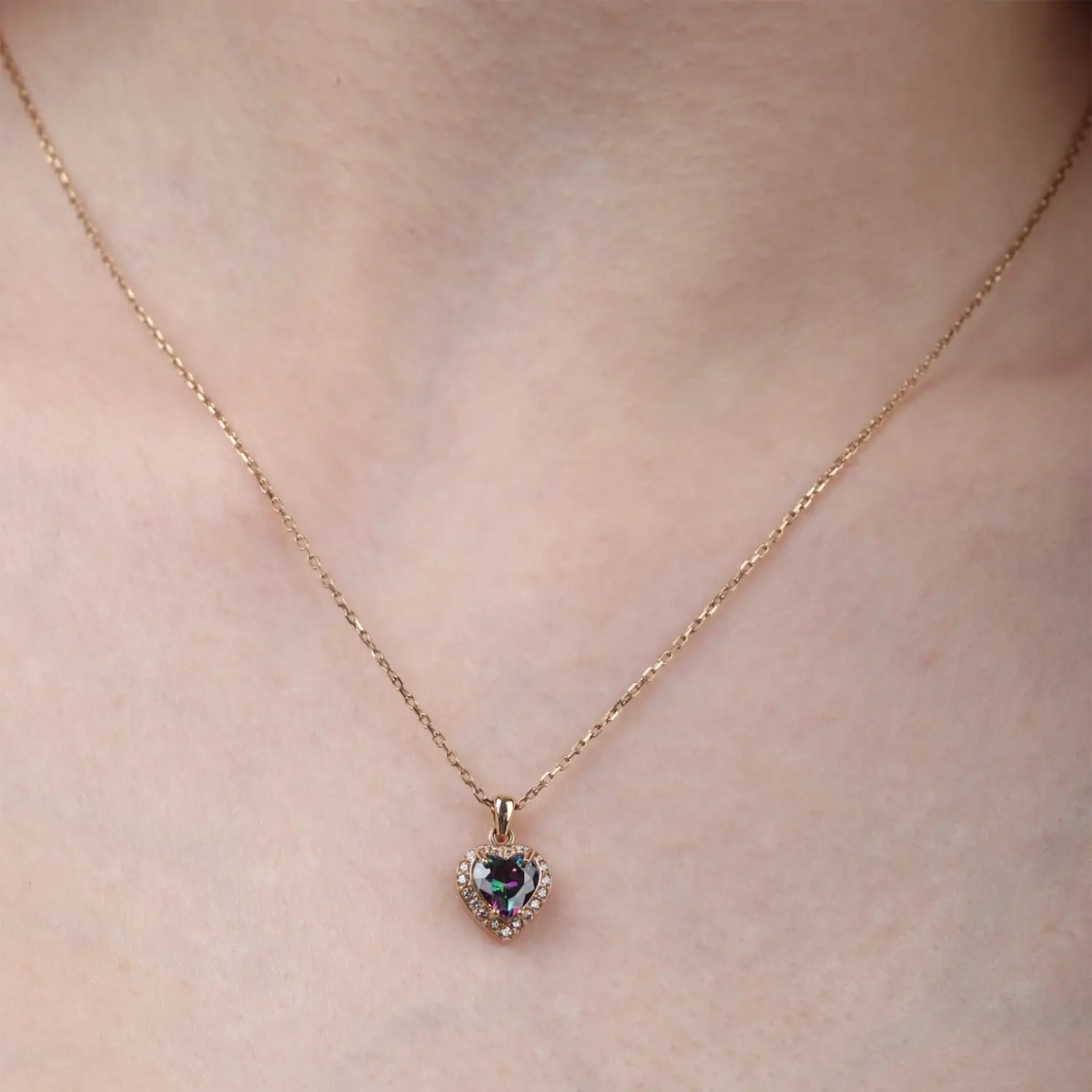 Heart Mystic Topaz Halo Pendant Necklace — 5