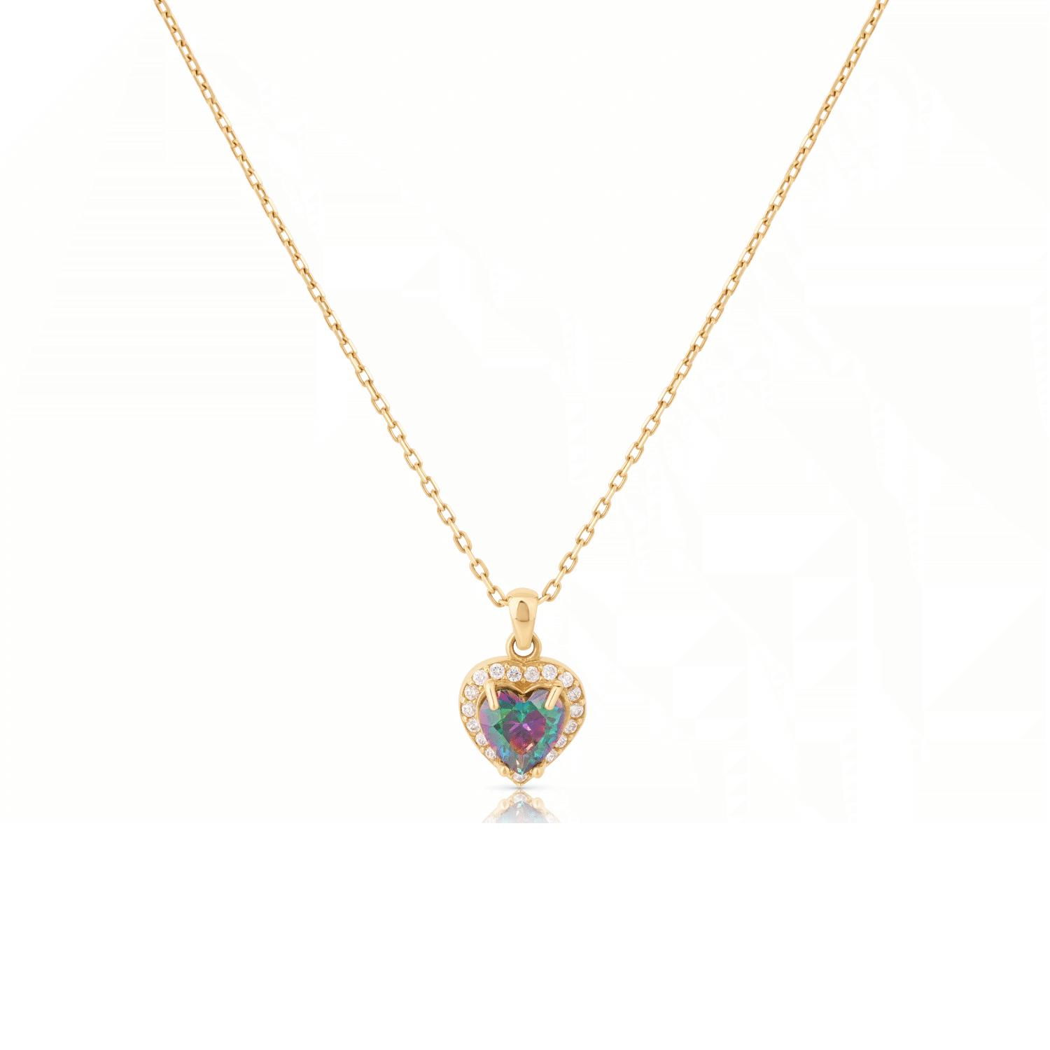 Heart Mystic Topaz Halo Pendant Necklace