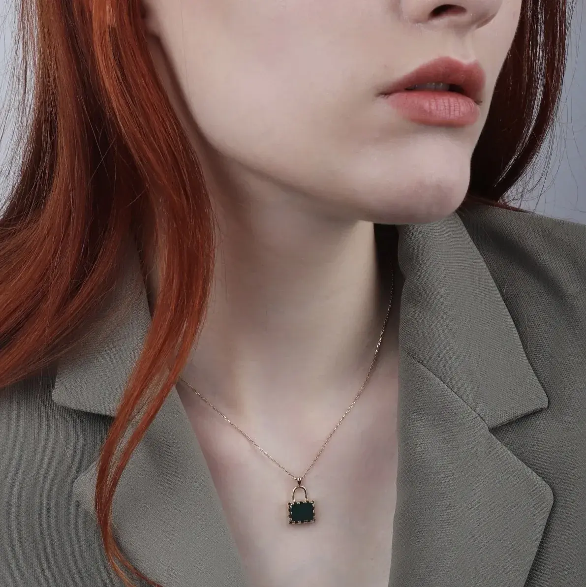 Green Onyx Padlock Pendant Necklace — 5