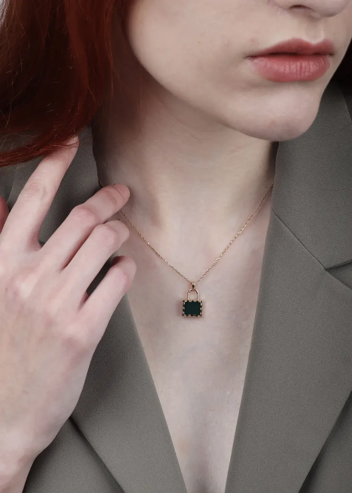 Green Onyx Padlock Pendant Necklace — 6
