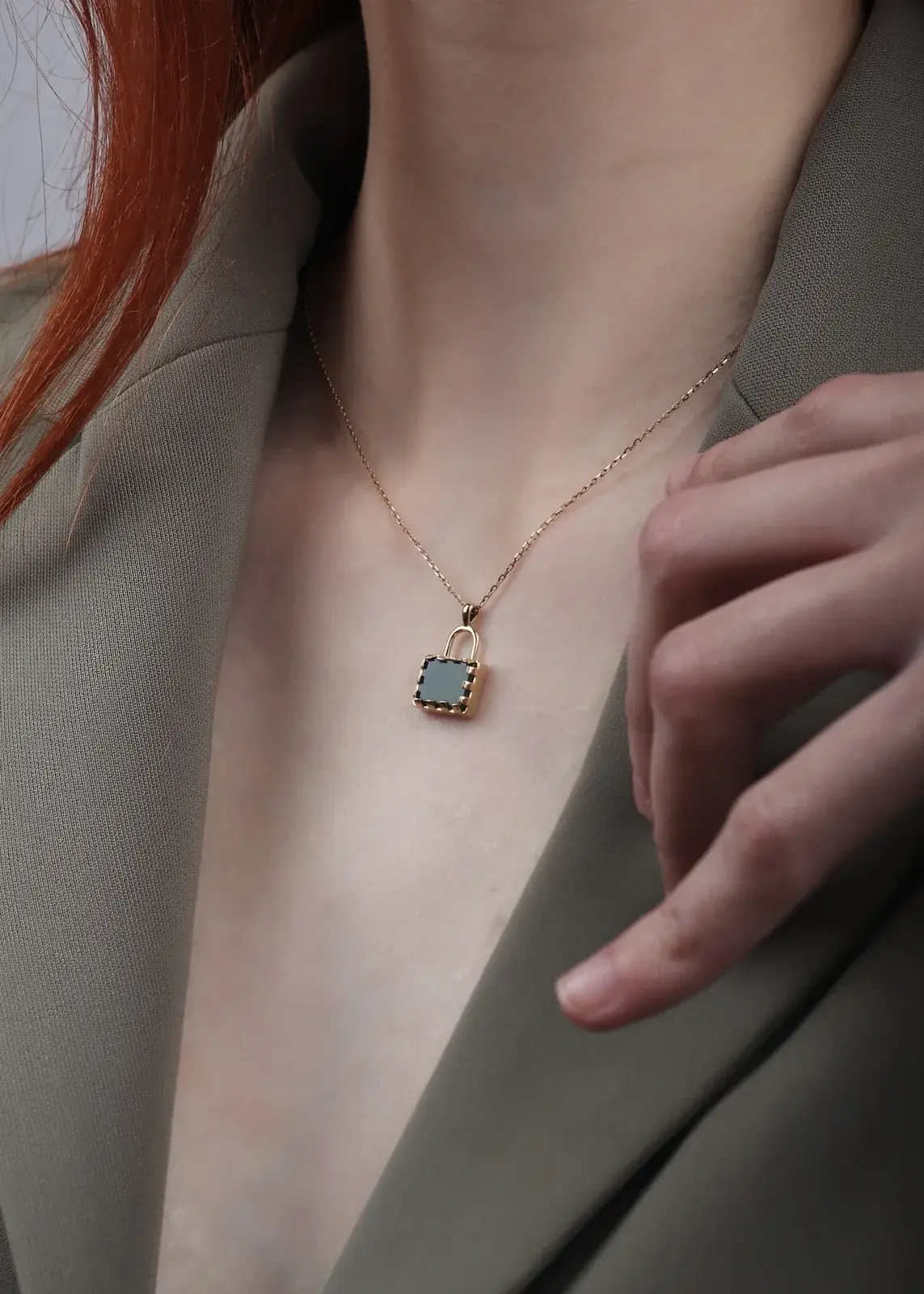 Green Onyx Padlock Pendant Necklace — 7