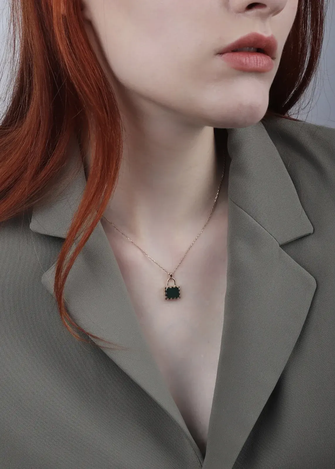 Green Onyx Padlock Pendant Necklace — 8