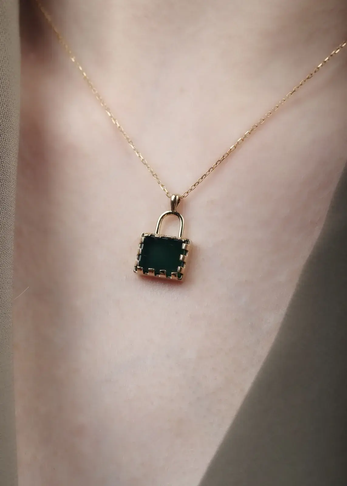 Green Onyx Padlock Pendant Necklace — 9