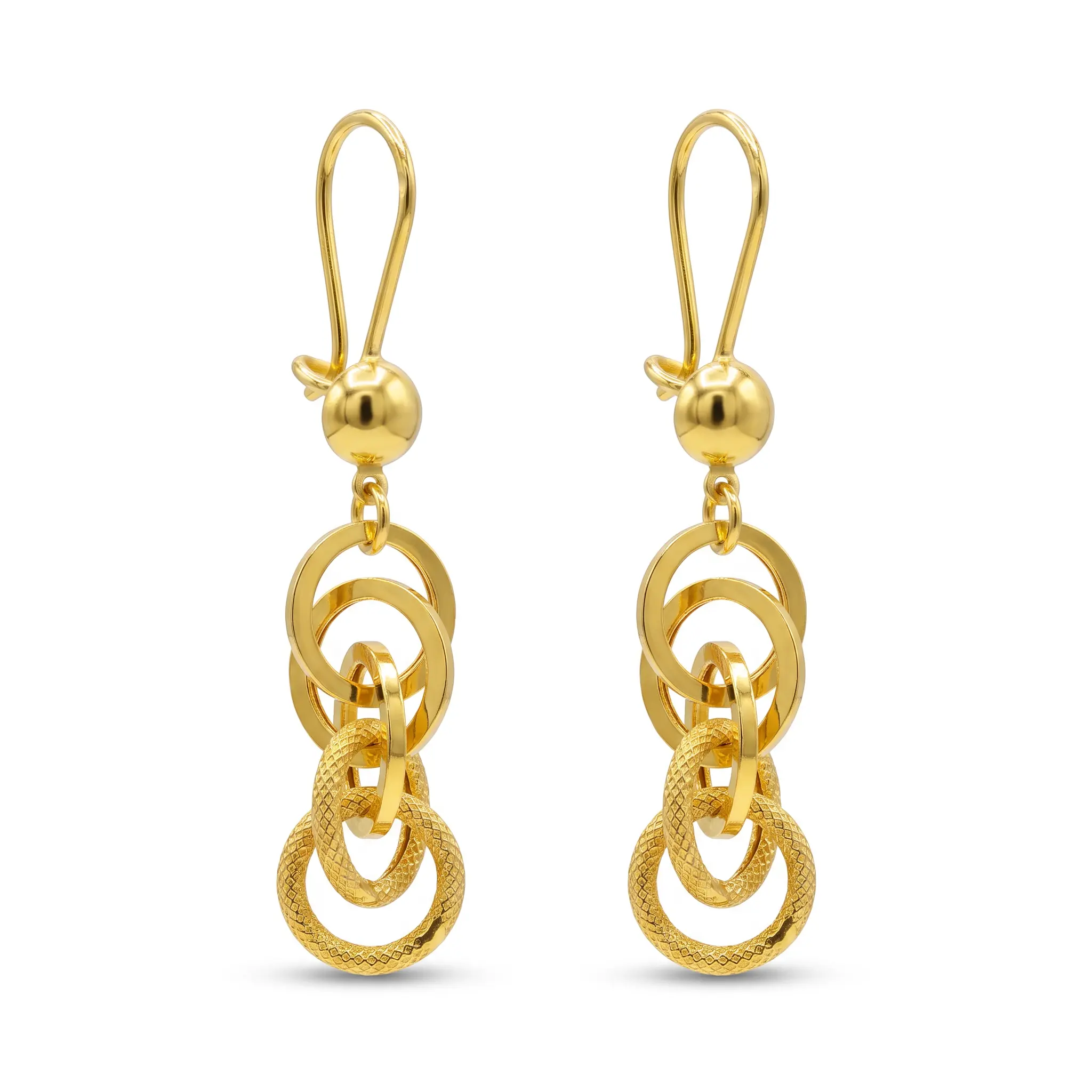 Polished Oval and Mesh Round Link Drop Earrings