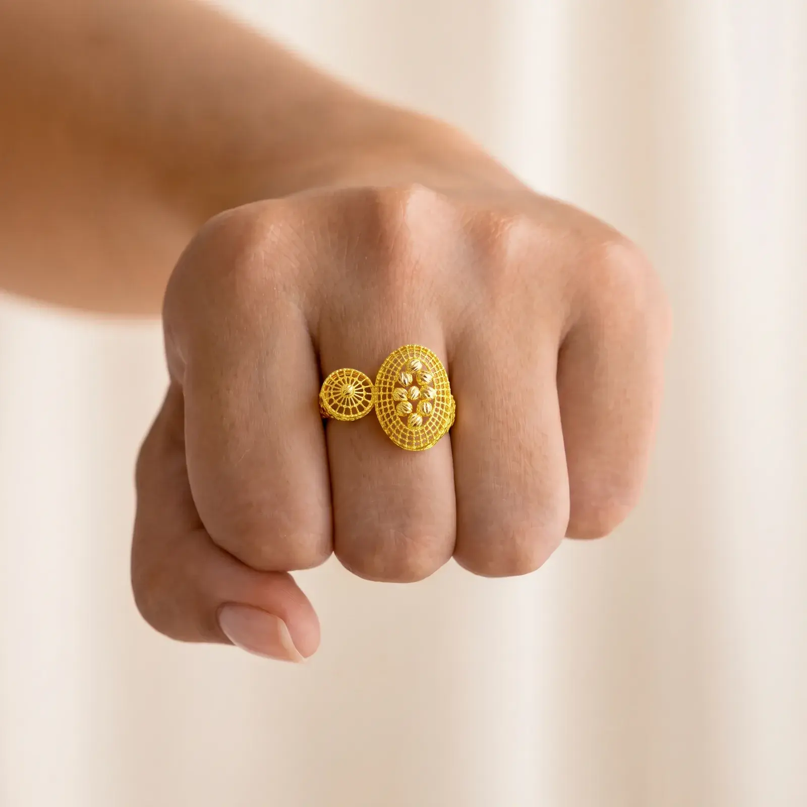 Twin Lattice Medallion Ring — worn