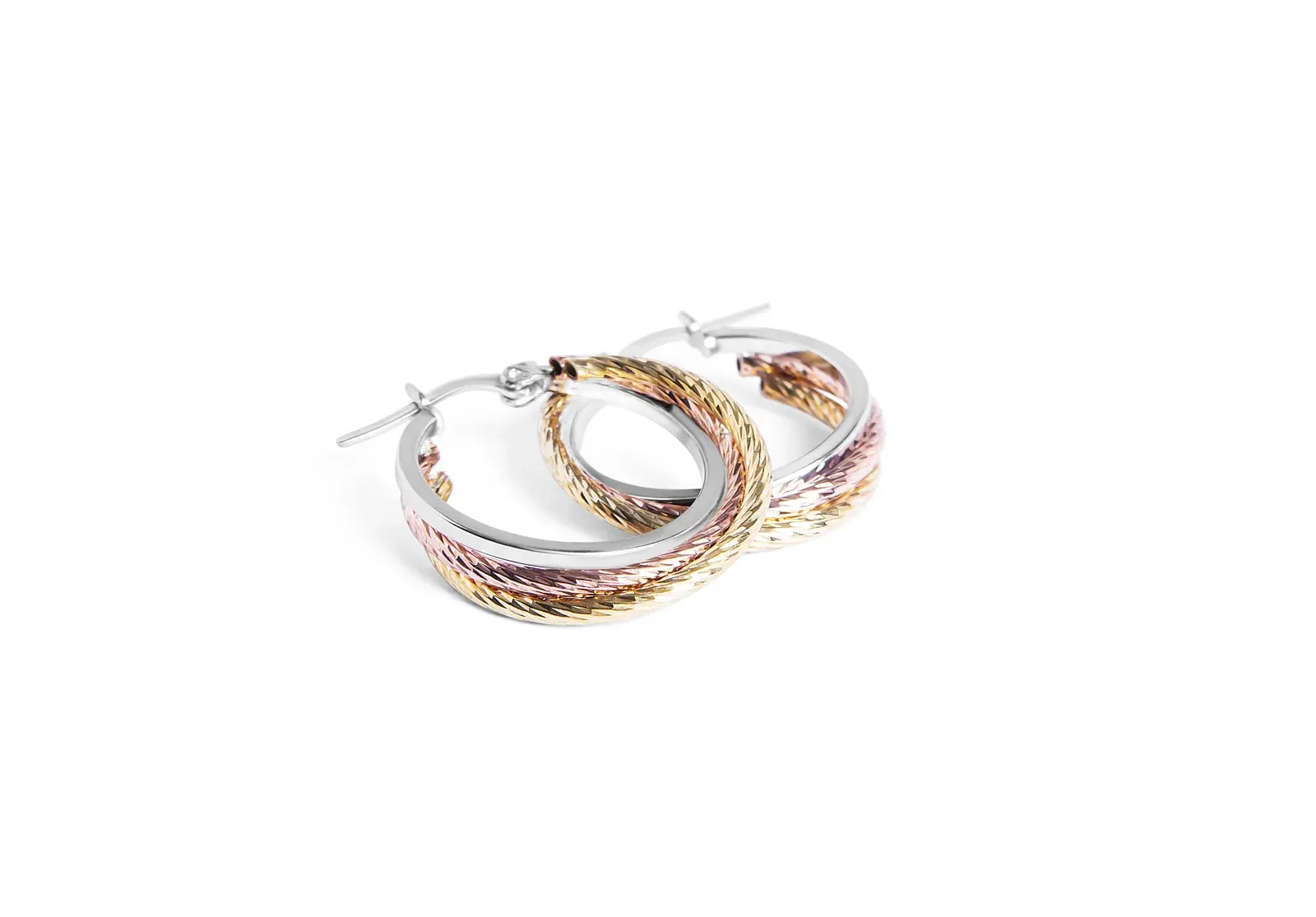 Tri-Tone Twisted Hoop Earrings — 3