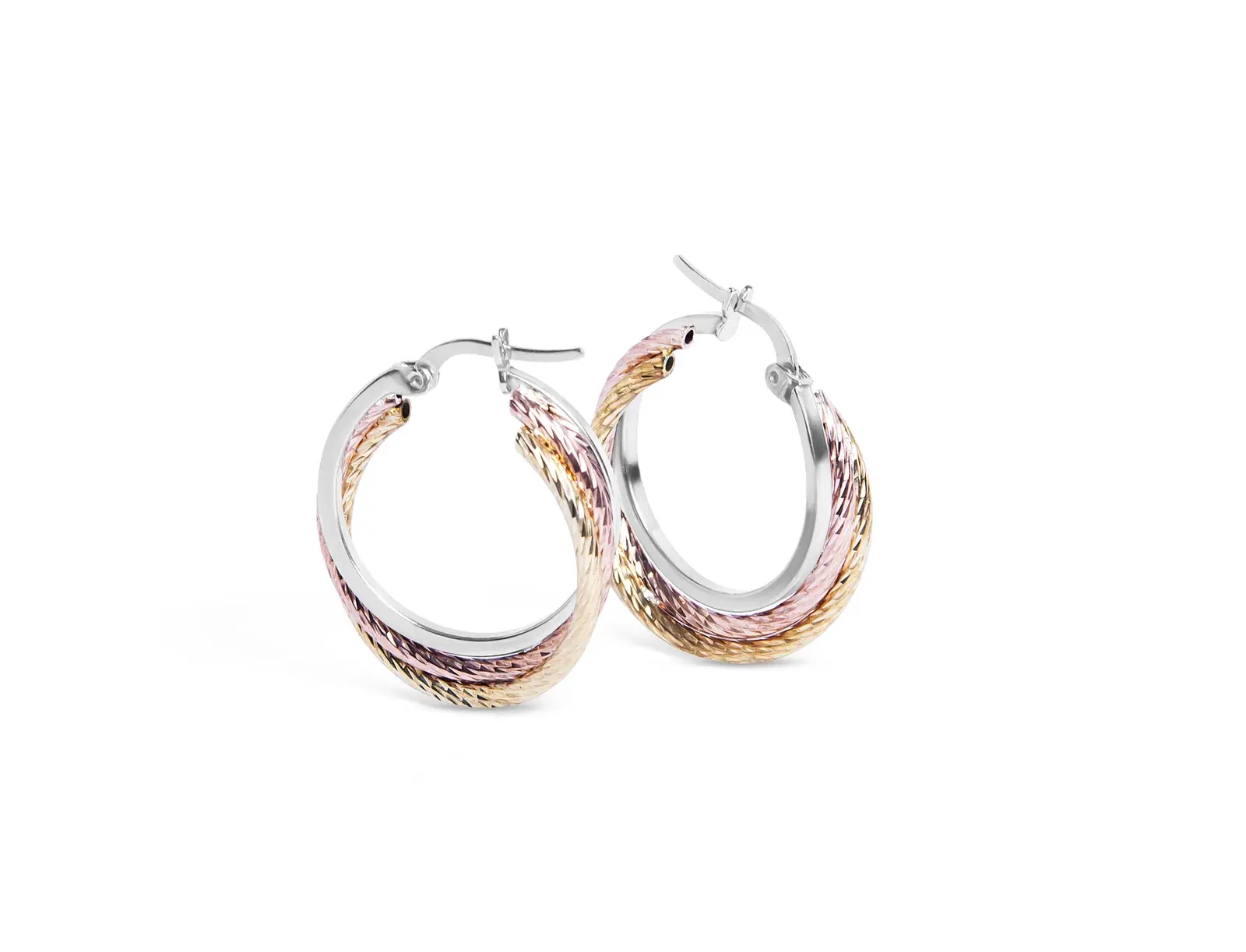 Tri-Tone Twisted Hoop Earrings — 4