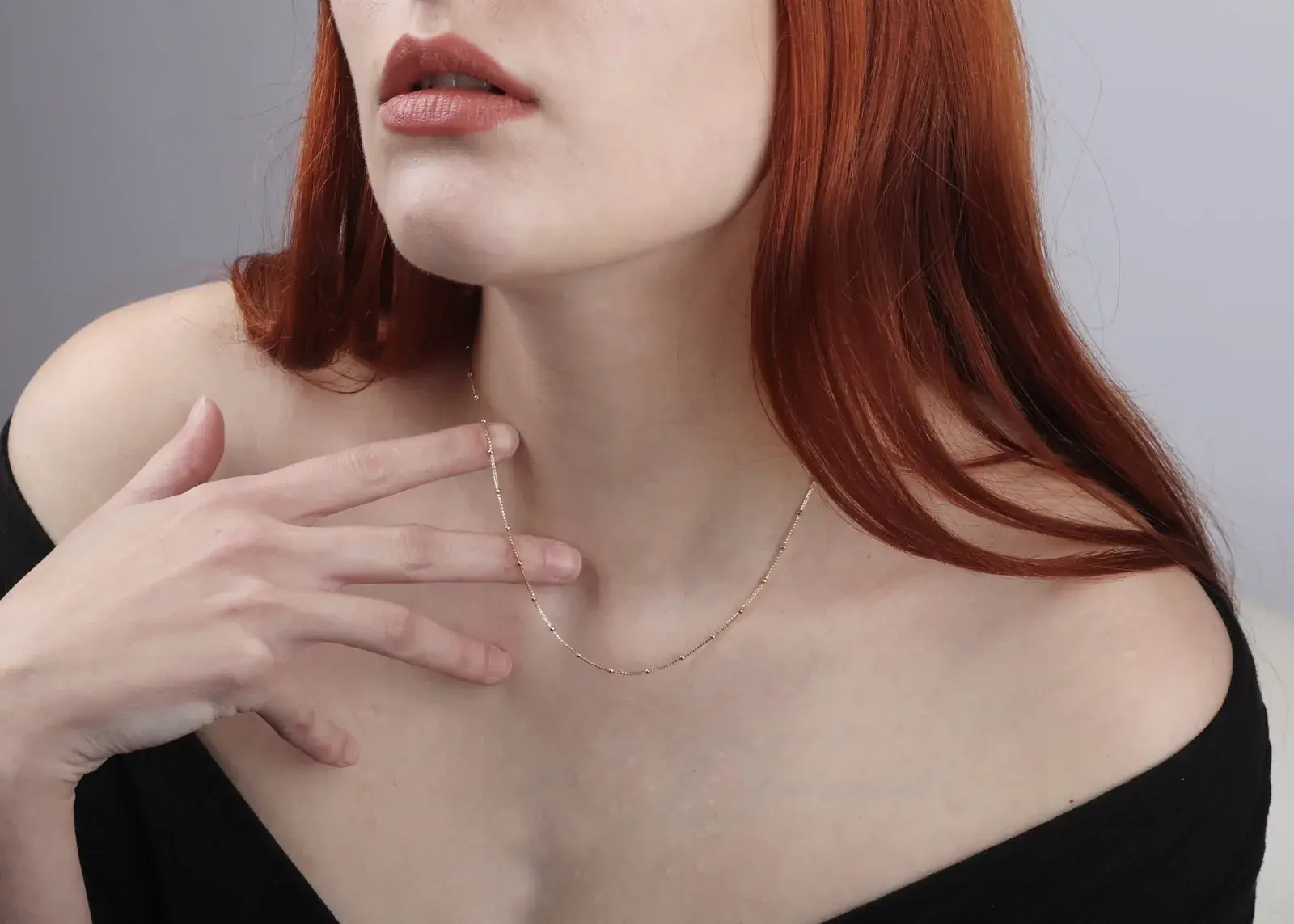 Yellow Gold Satellite Bead Chain — worn