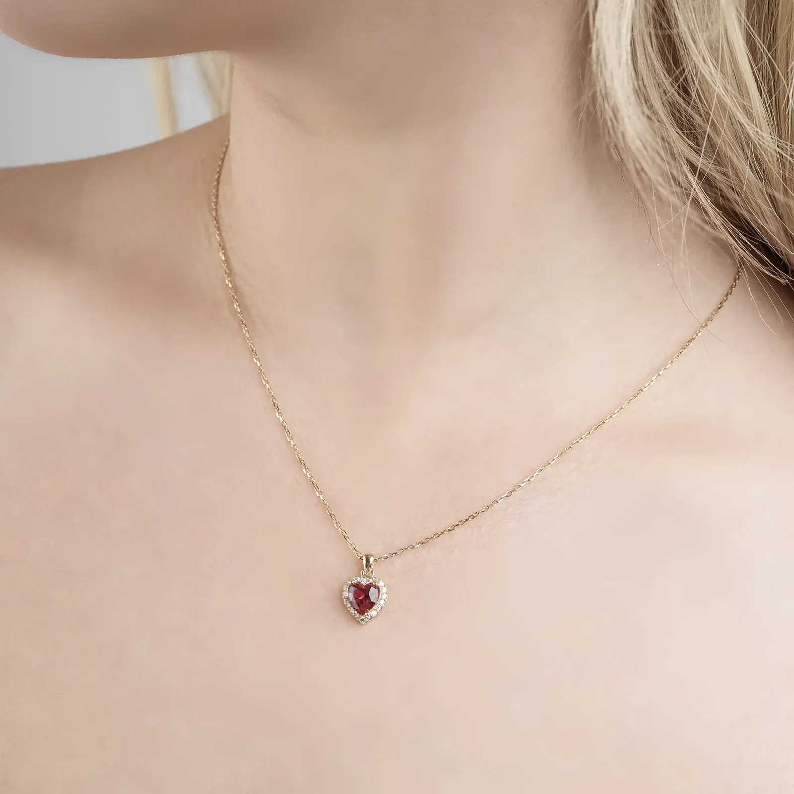 Heart Ruby-Tone Halo Pendant Necklace — 4