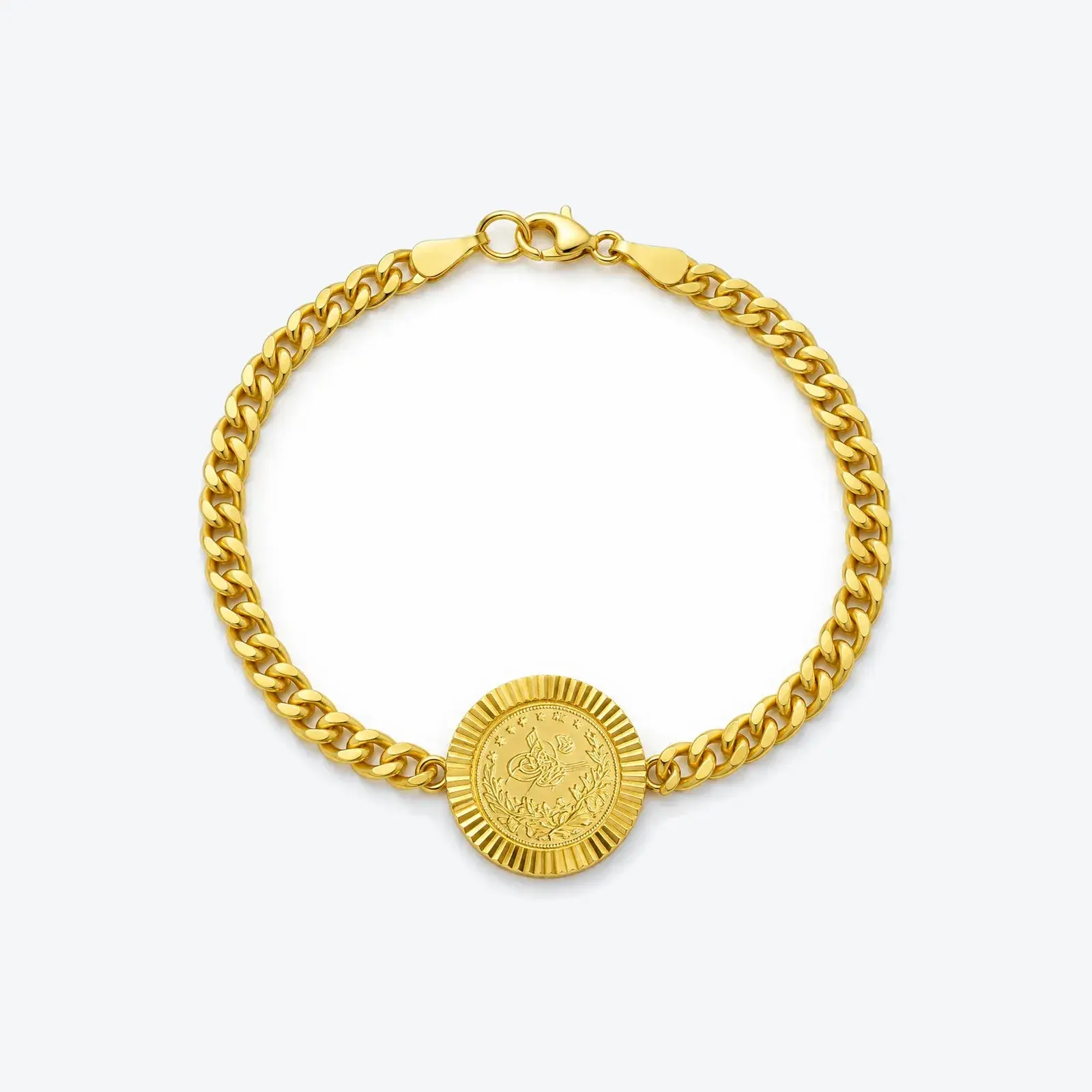 Coin Medallion Curb Chain Bracelet