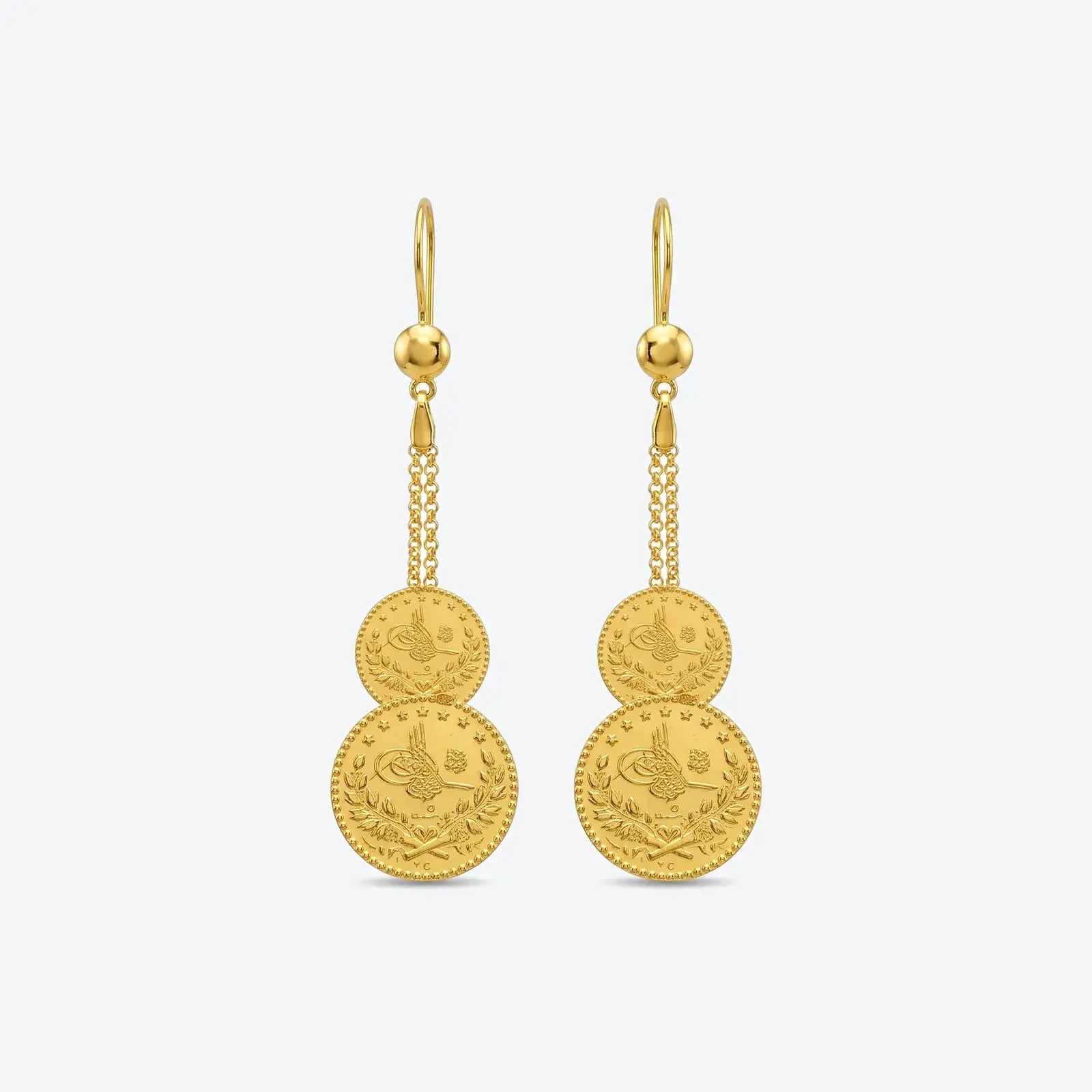 Double Coin Chain Drop Earrings