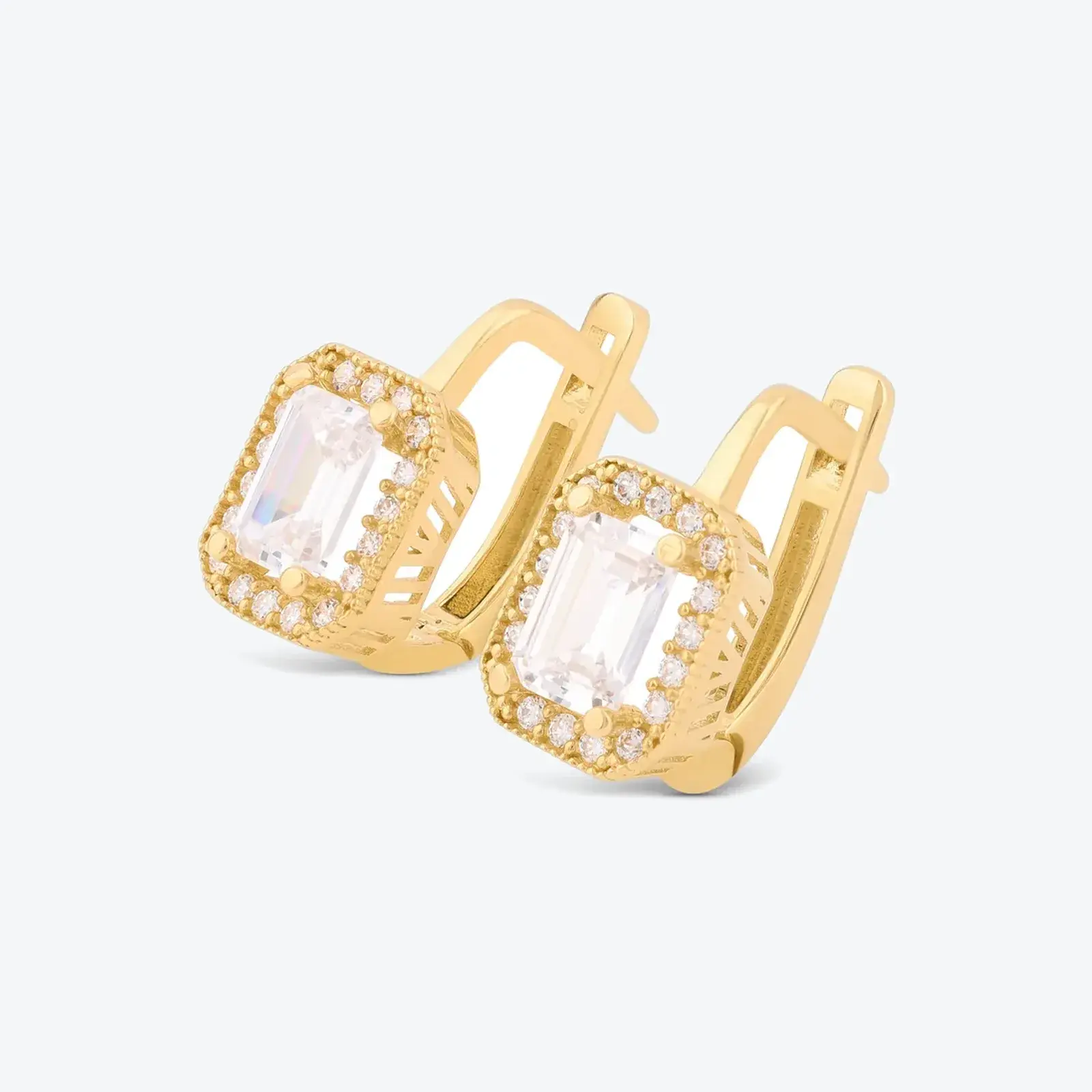 Emerald-Cut Halo Lever-Back Earrings