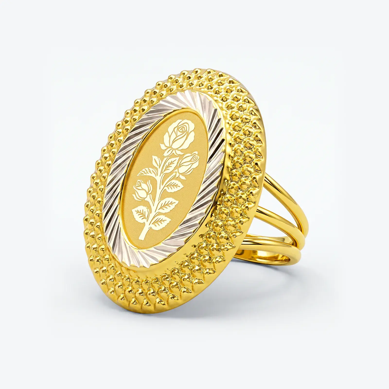 Engraved Rose Oval Ring