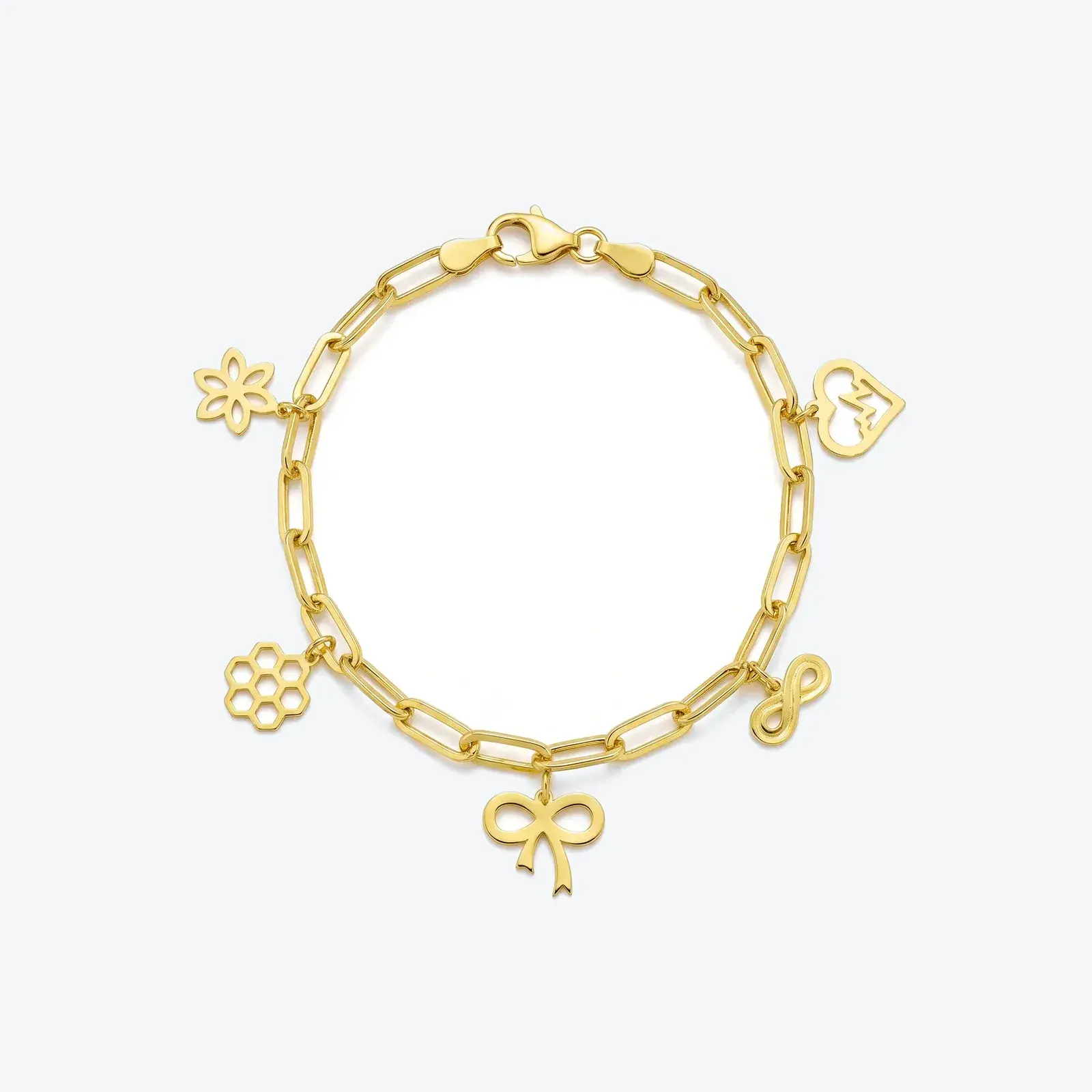 Flower, Bow and Heart Charm Paperclip Bracelet