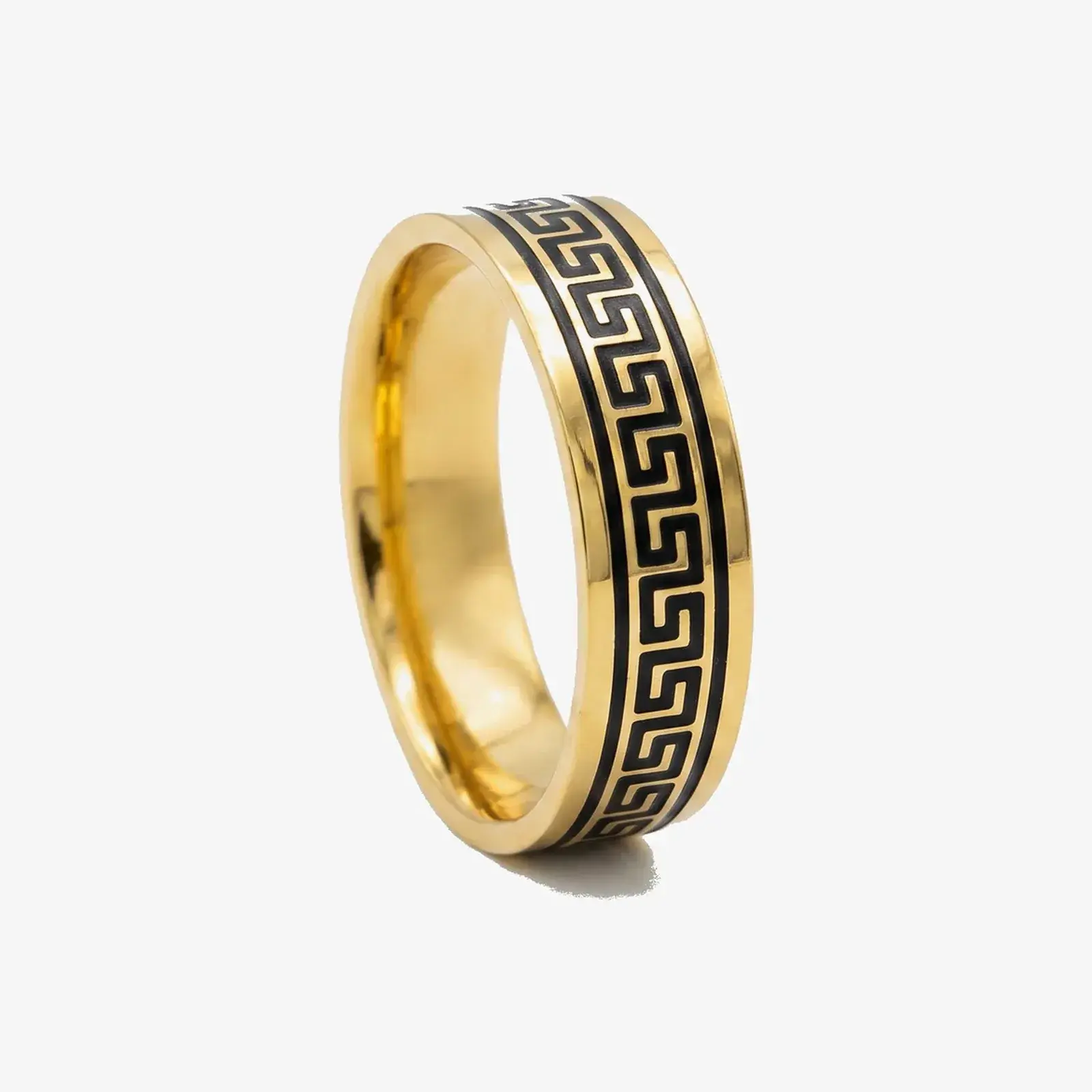 Greek-Key Enamel Wedding Ring