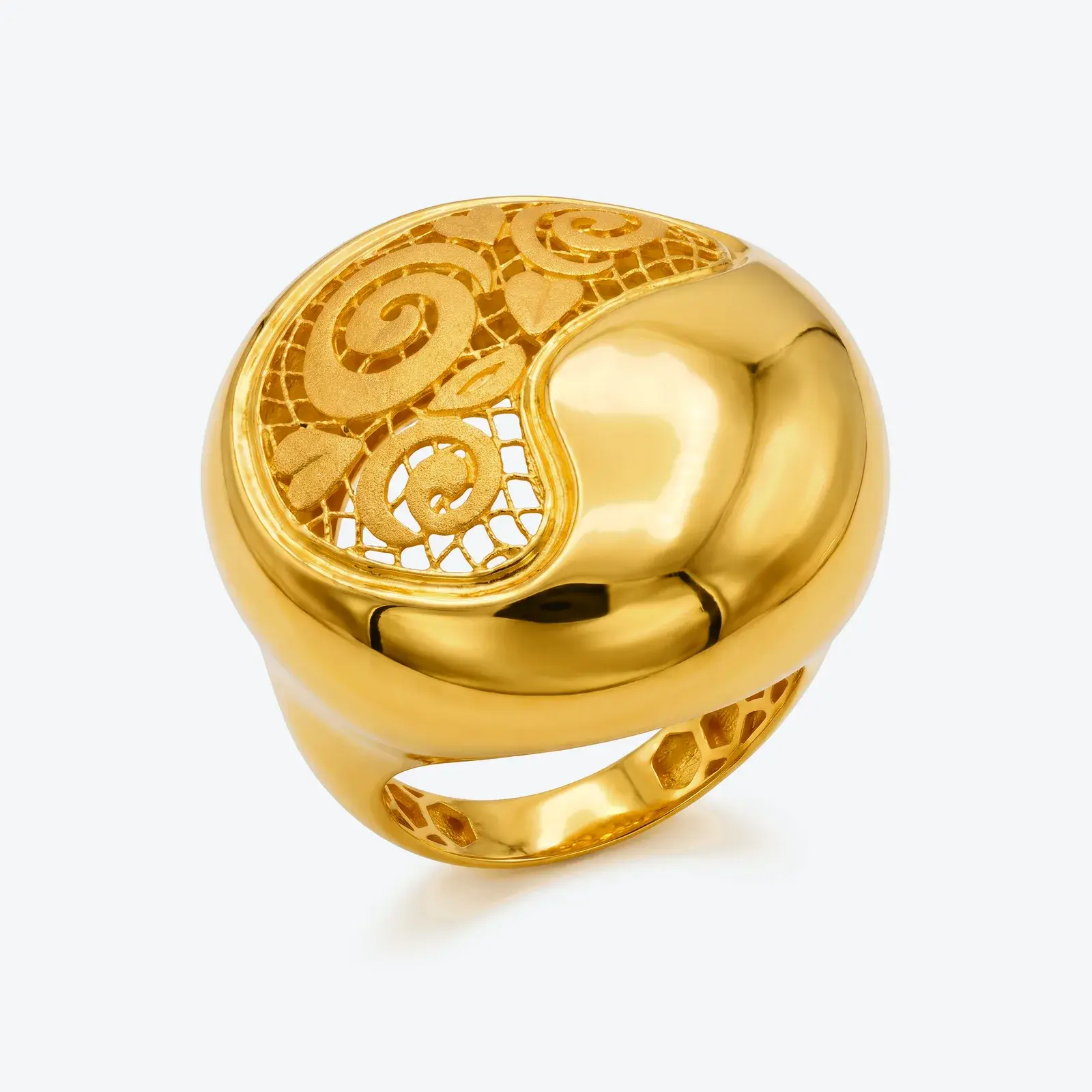 Half-Filigree Dome Ring in 21K yellow gold