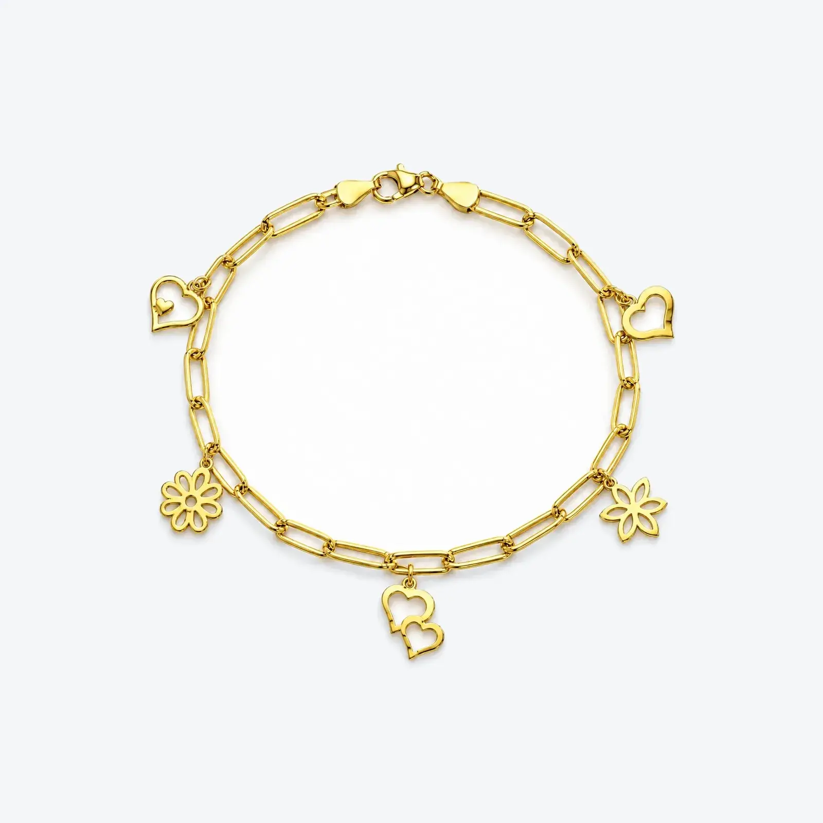 Heart and Flower Charm Paperclip Bracelet