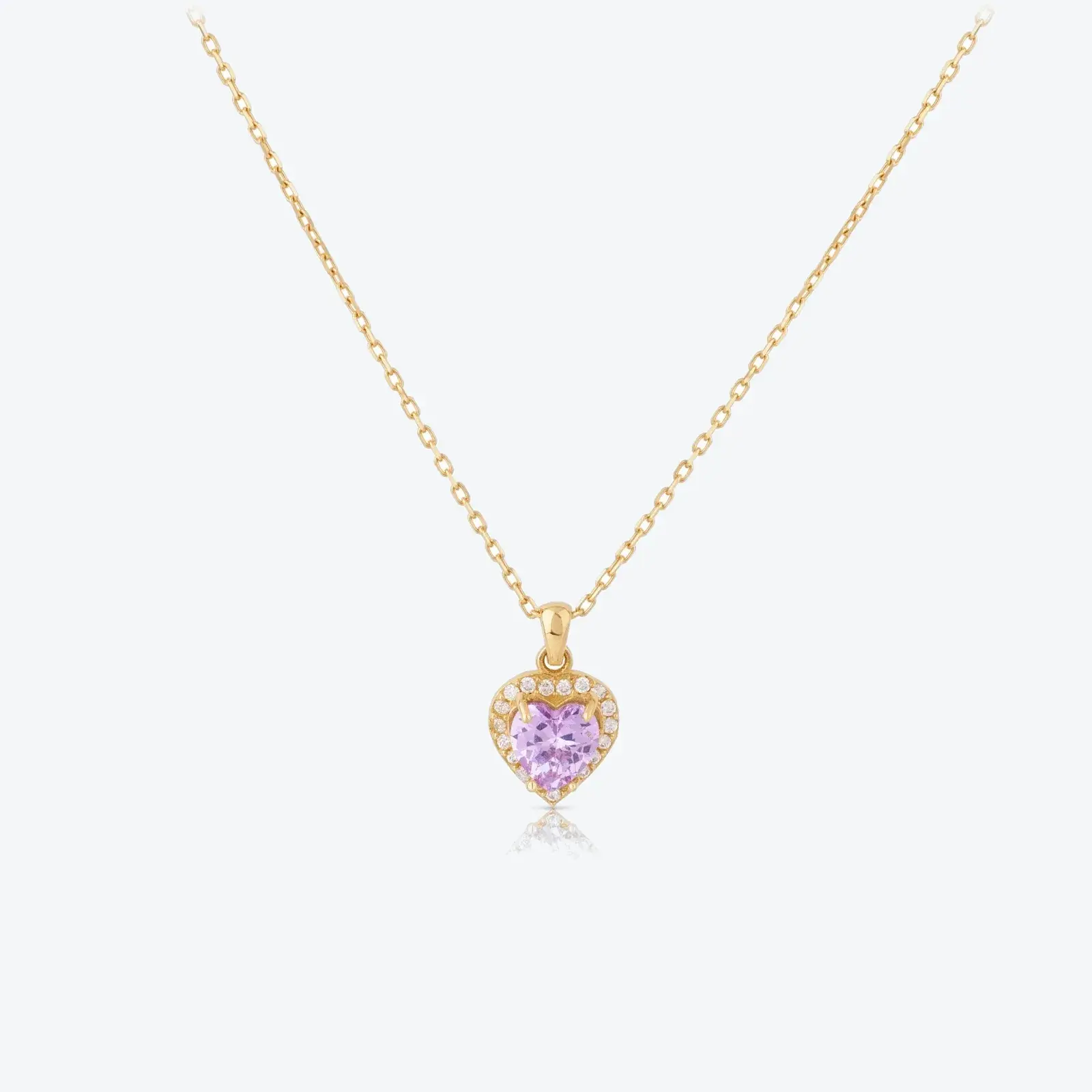 Heart Pink Amethyst Halo Pendant Necklace