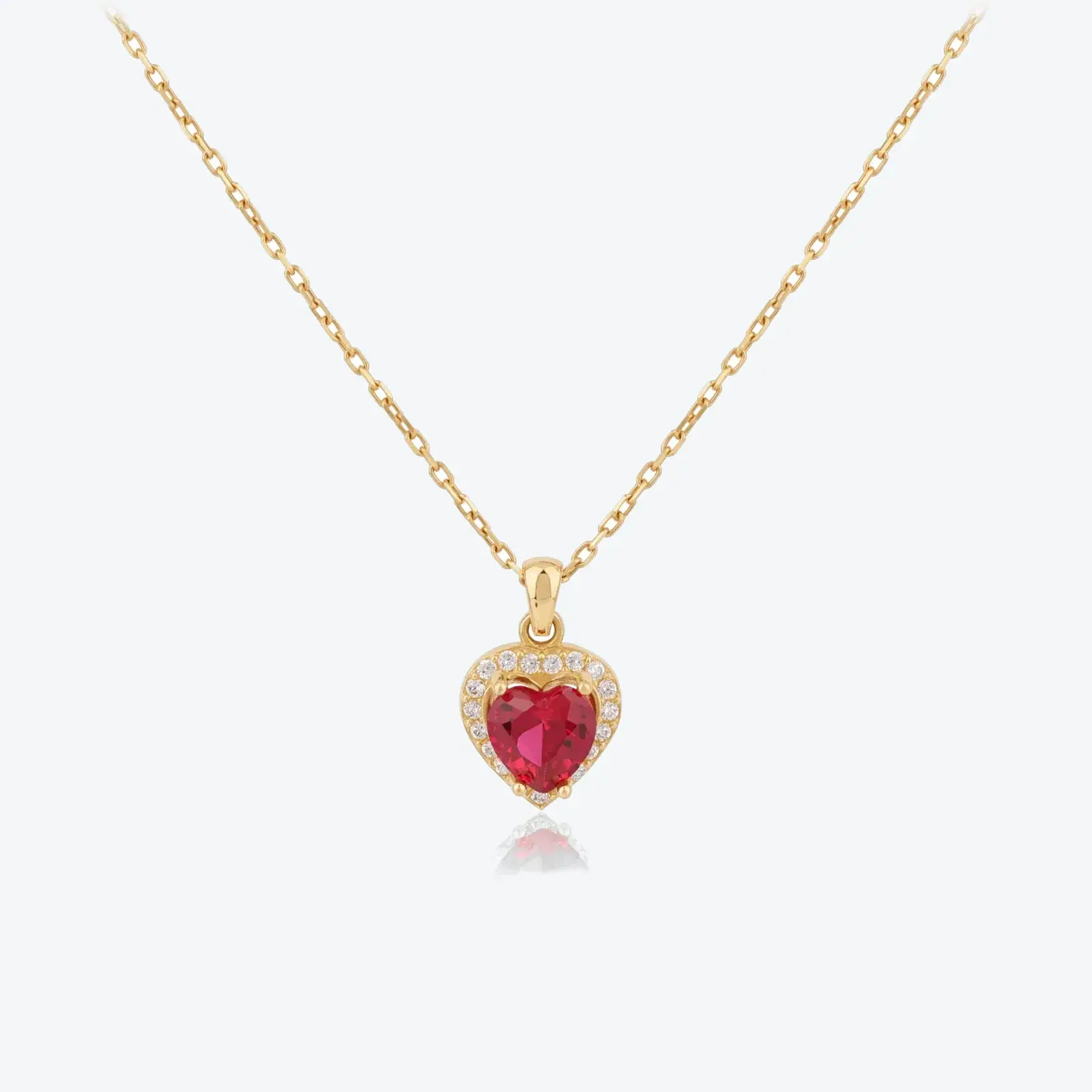 Heart Ruby-Tone Halo Pendant Necklace