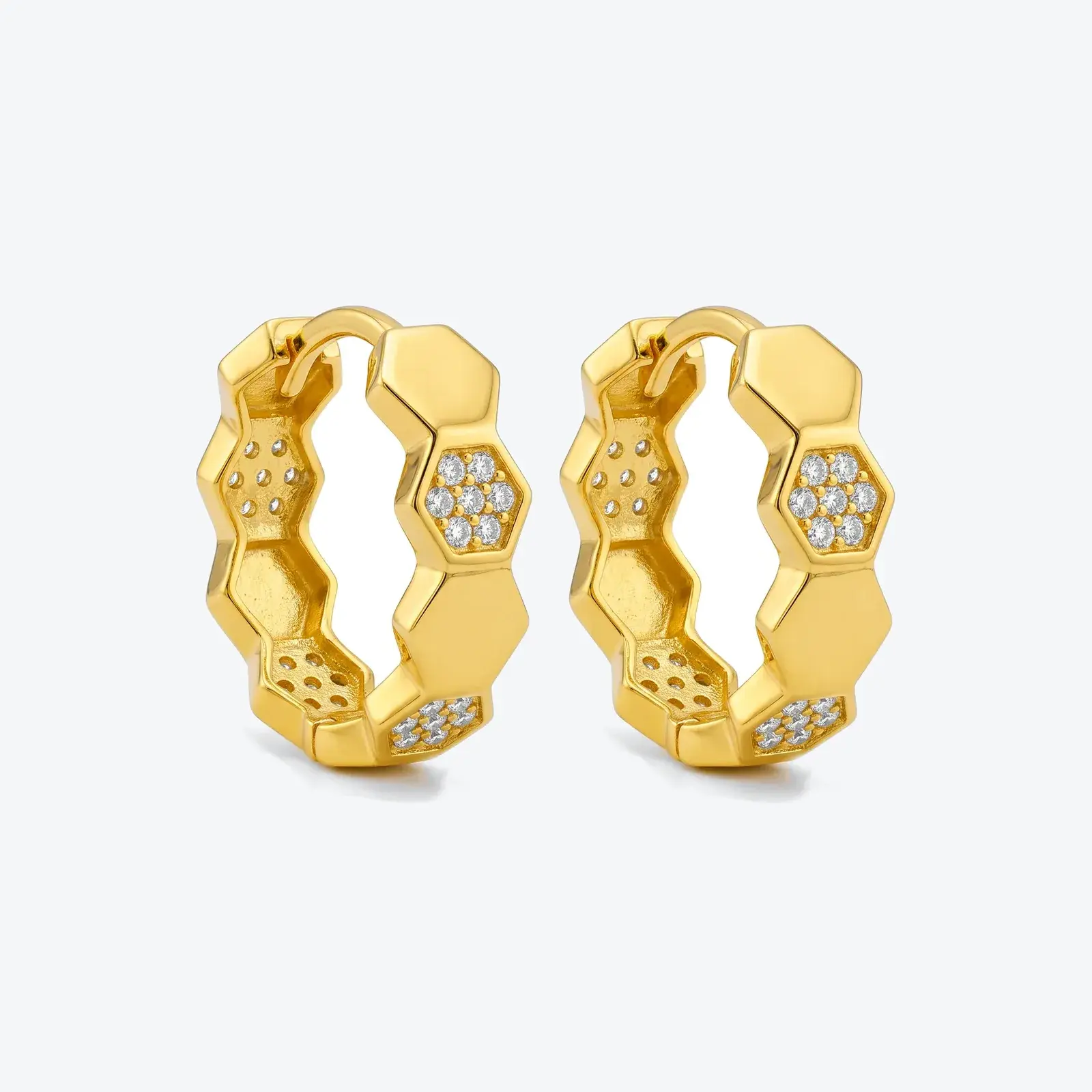 Hexagon Pavé Huggie Earrings