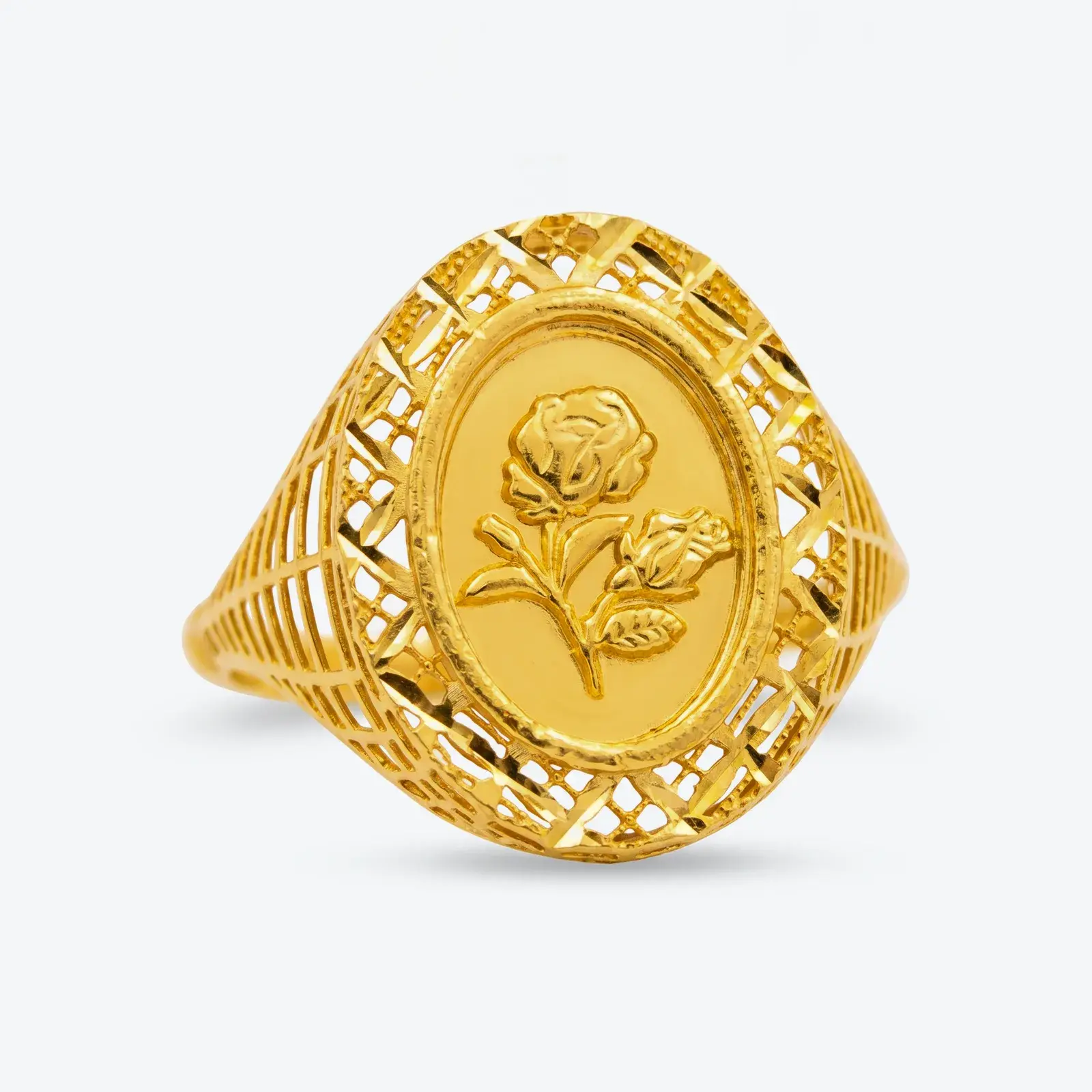 Lace-Frame Rose Ring in 21K yellow gold