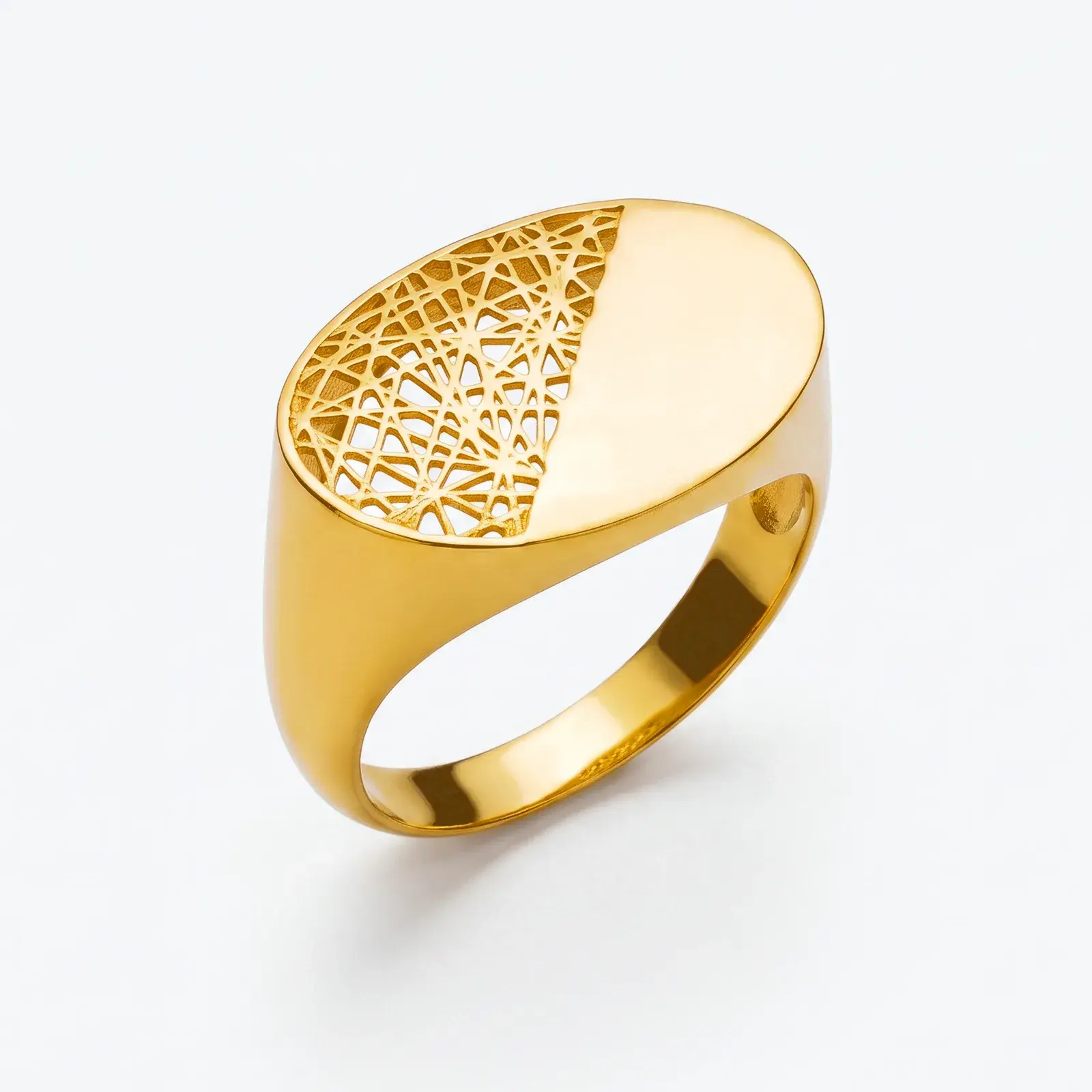 Lattice Mirror Oval Ring