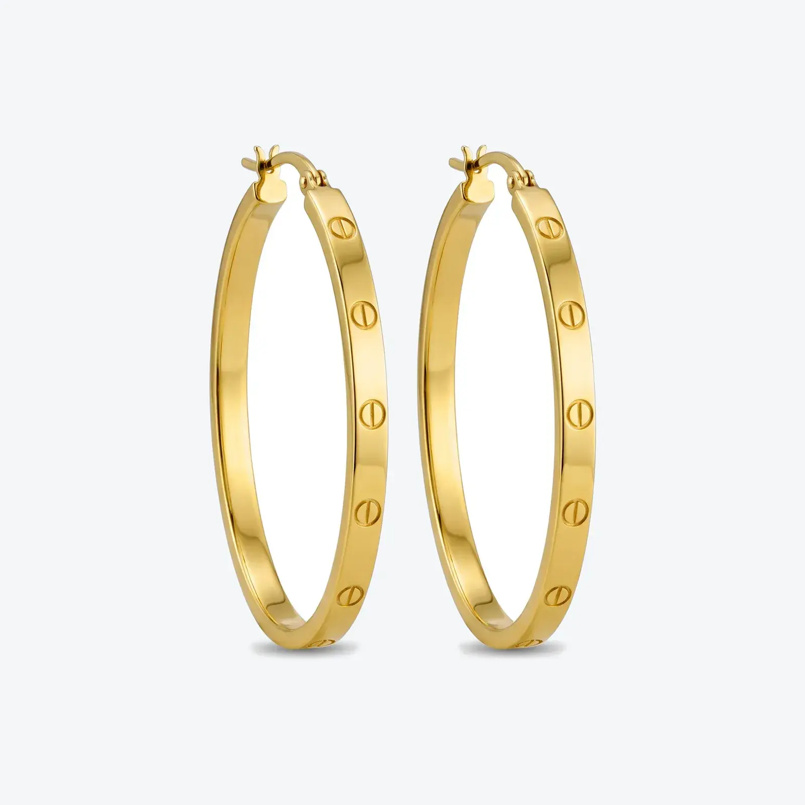 Oval Screw-Motif Hoop Earrings