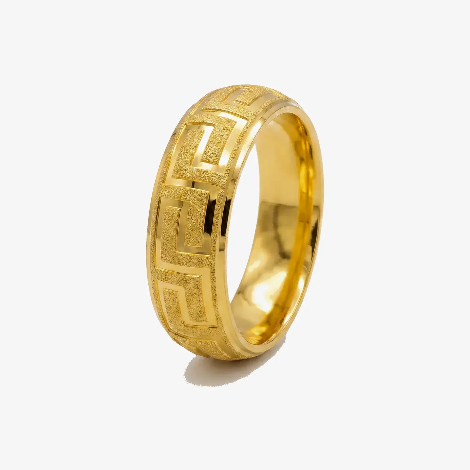 Sandblast Greek-Key Wedding Ring