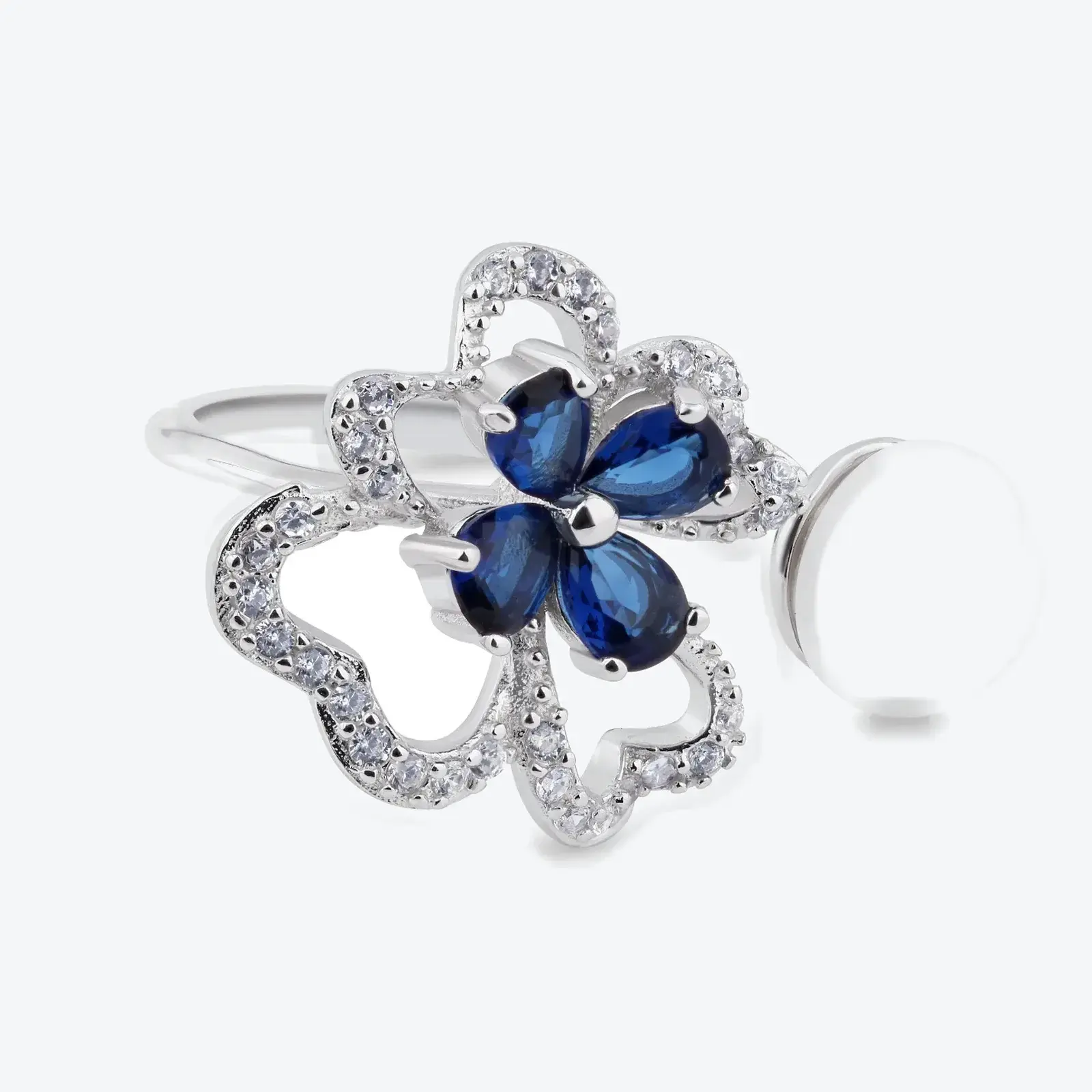 Indigo Petal & Pearl Ring