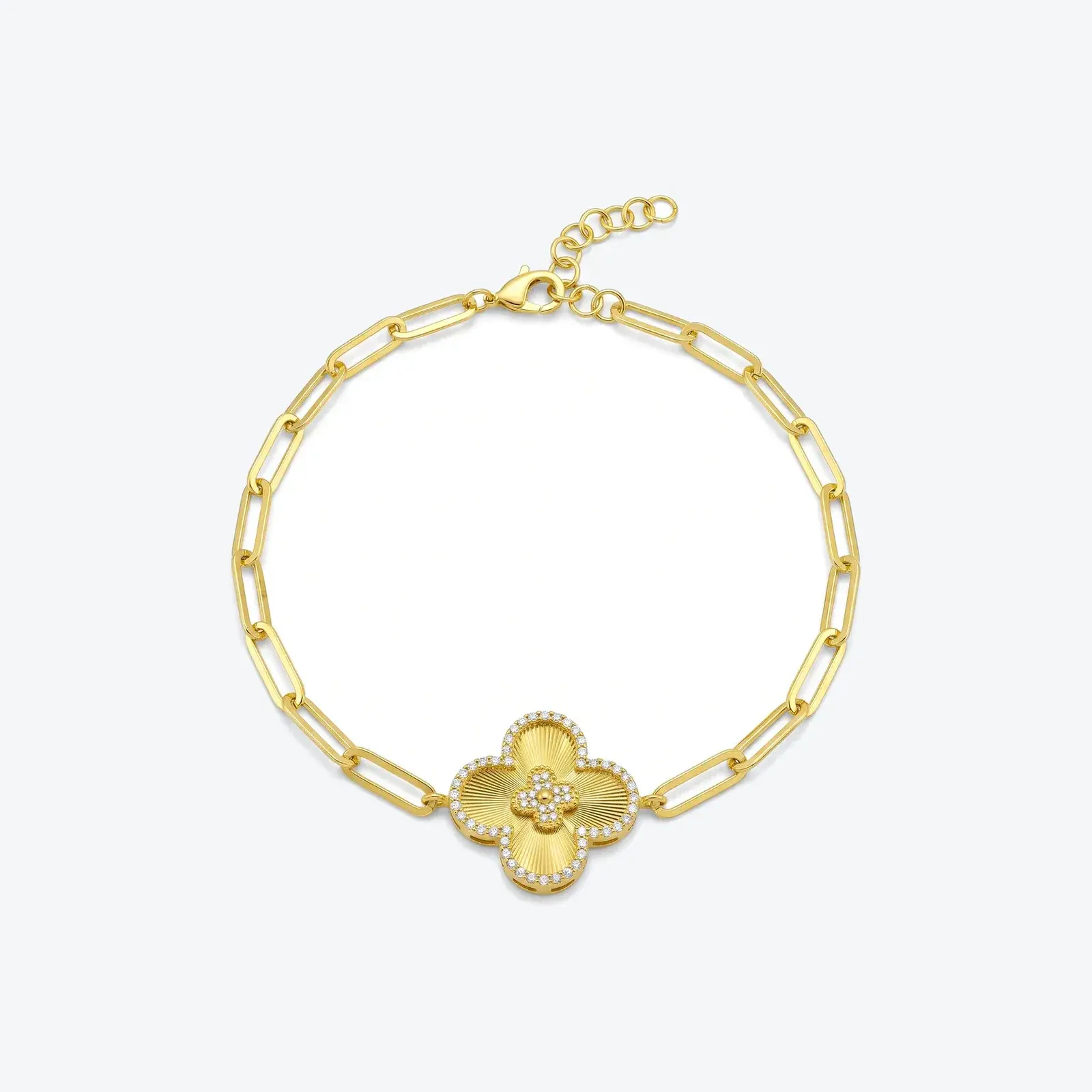 Stone-Set Clover Paperclip Bracelet