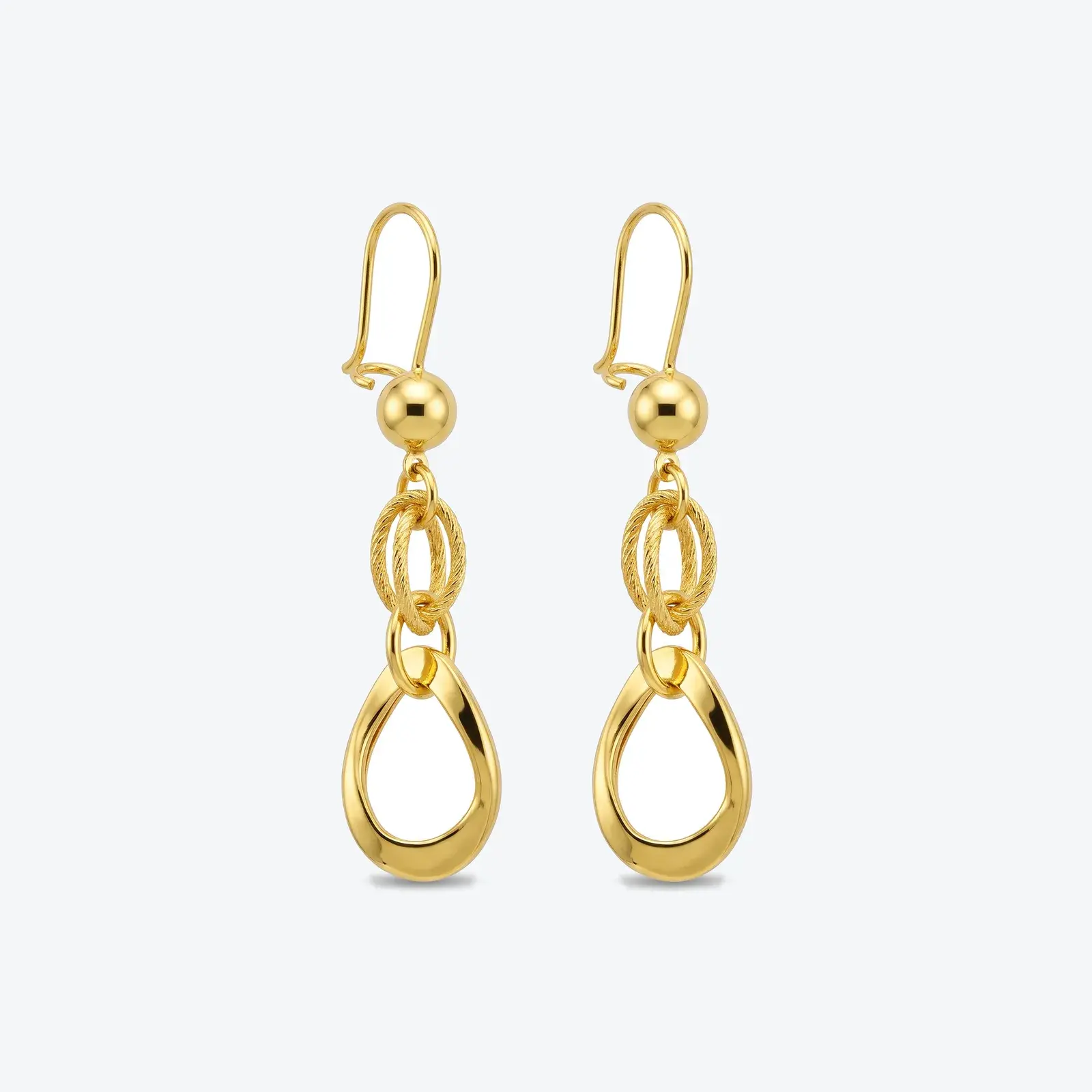 Textured Oval and Polished Teardrop Drop Earrings