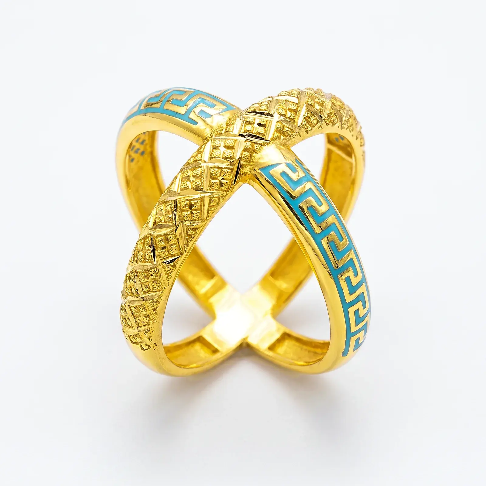Turquoise Meander Crossover Ring
