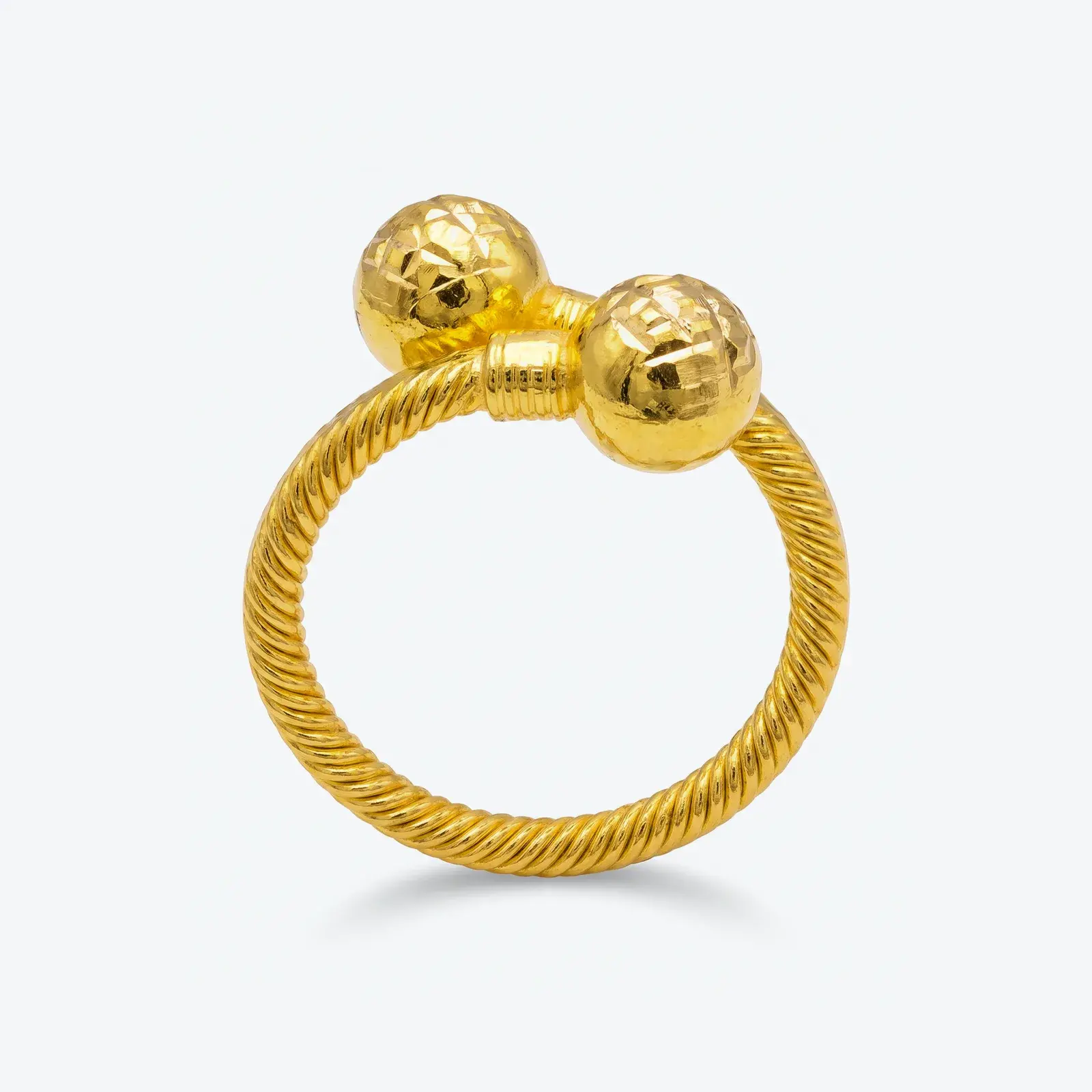 Twisted Twin-Ball Ring in 21K yellow gold