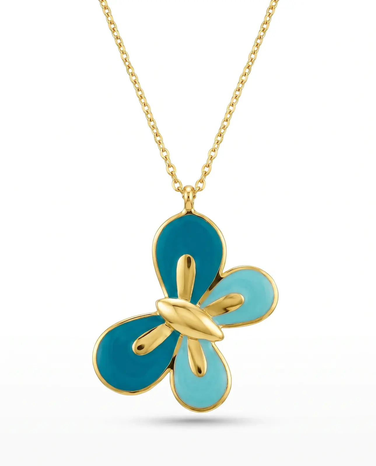 Two-Blue Enamel Butterfly Necklace