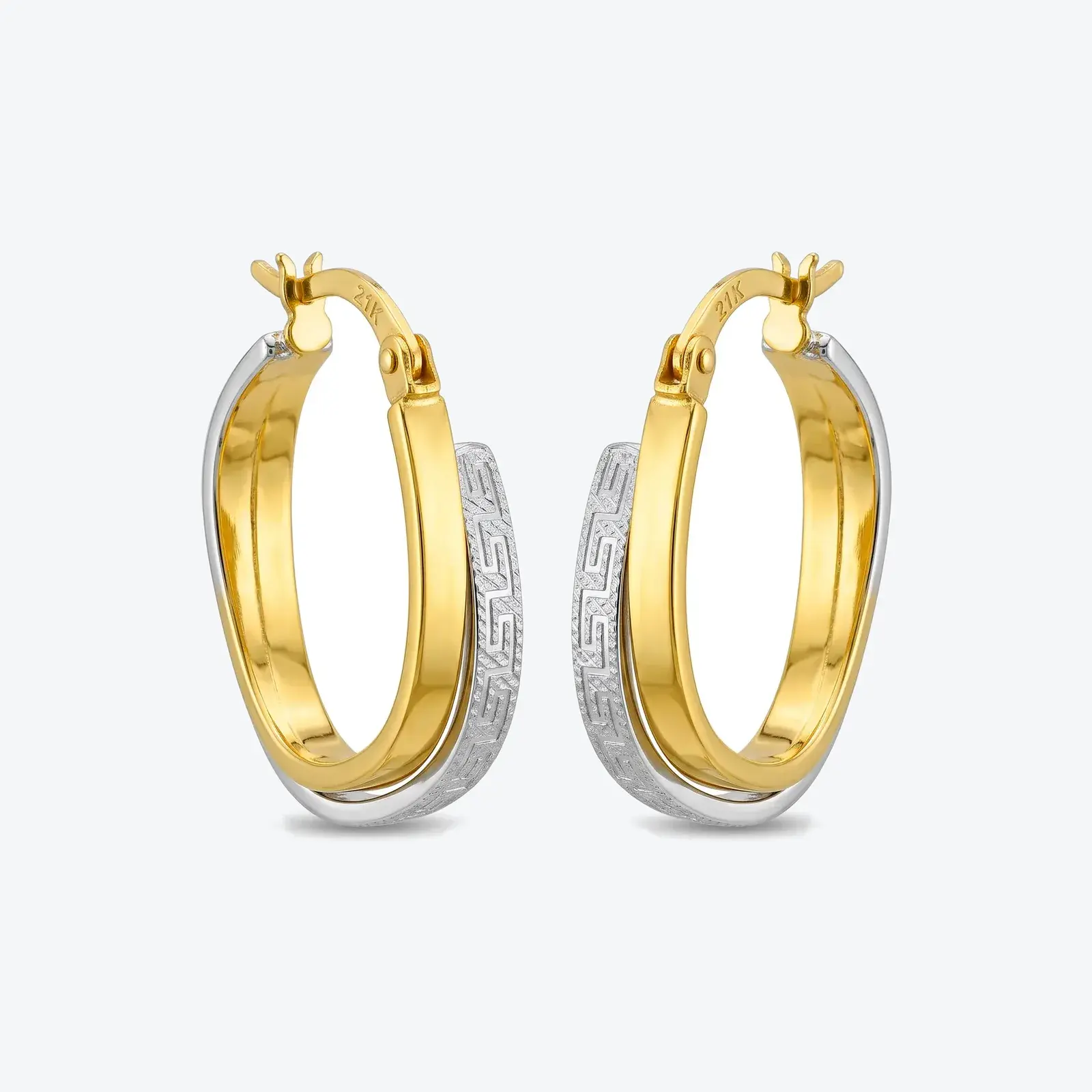 Two-Tone Greek Key Hoop Earrings