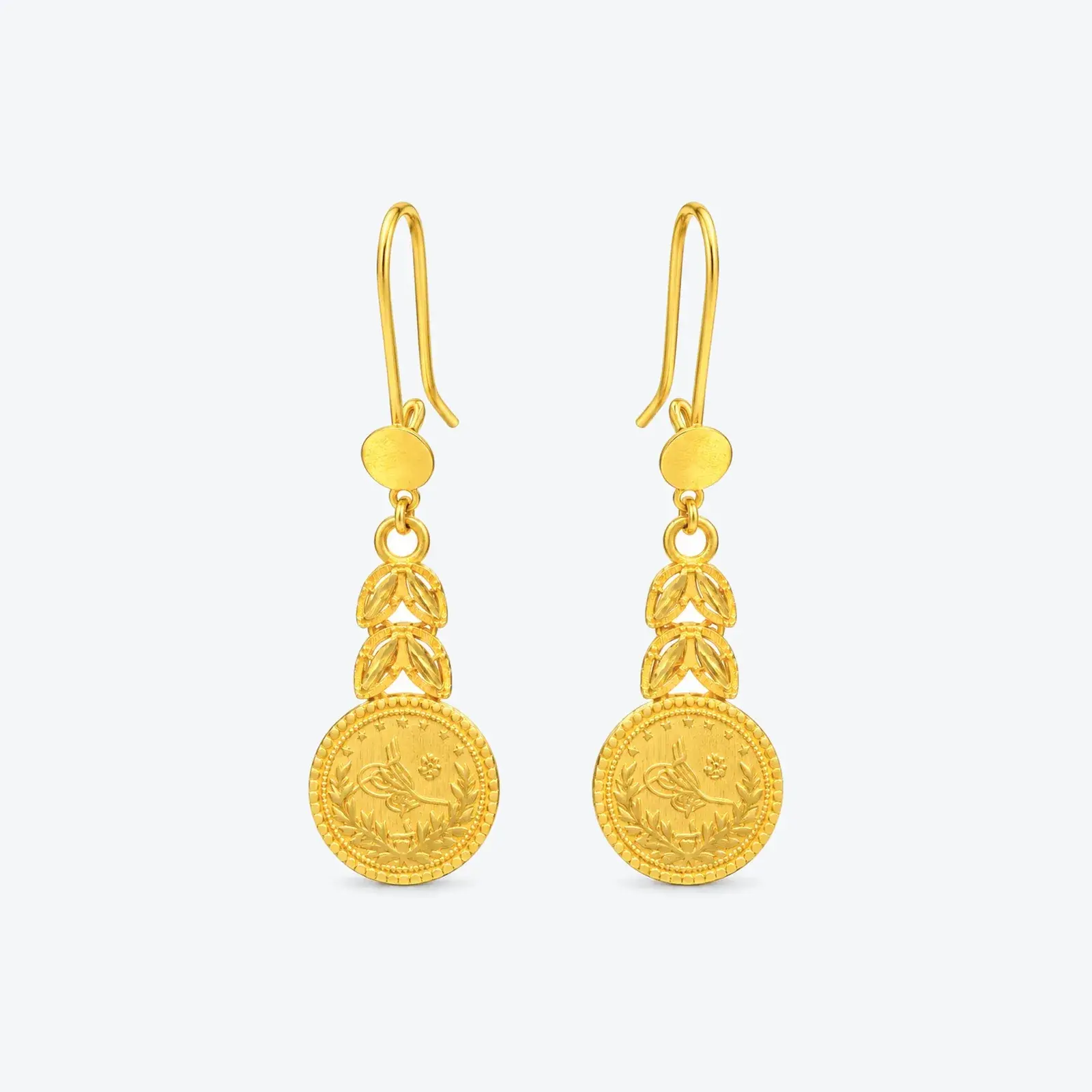 Wheat Link Coin Drop Earrings