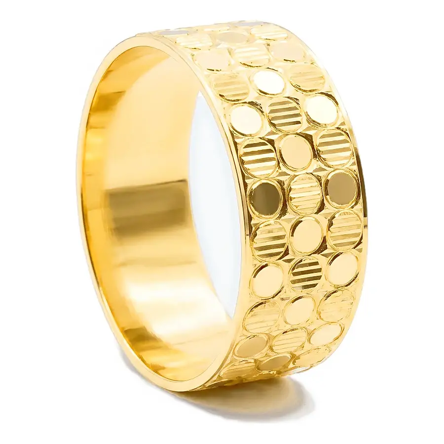 Laser Circle Grid Wedding Ring in 21K yellow gold